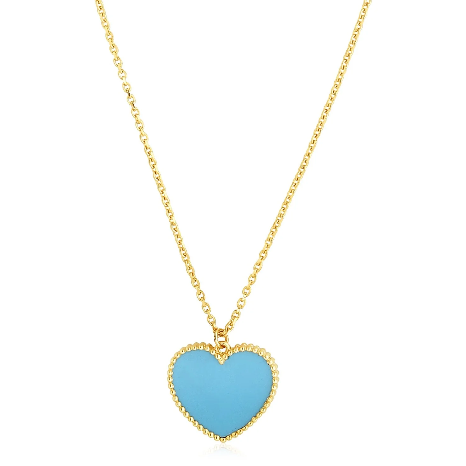 14k Yellow Gold High Polish Heart Turquoise Paste Necklace - Image 4