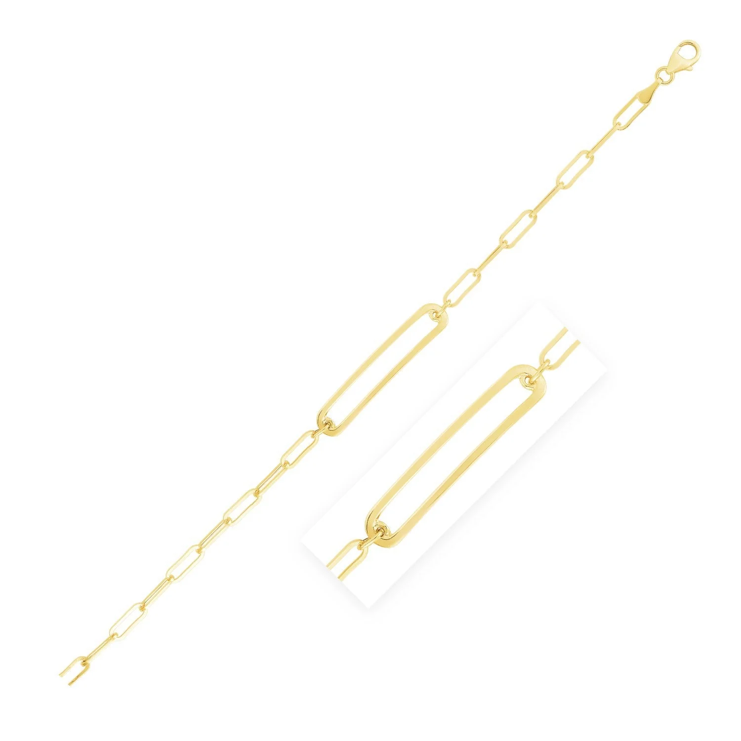 14k Yellow Gold High Polish Open Curved Paperclip Bracelet - Image 2