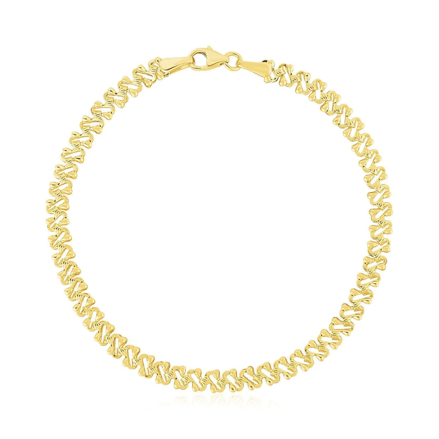 14k Yellow Gold High Polish Textured Fancy Chain Bracelet (4mm) - Image 2