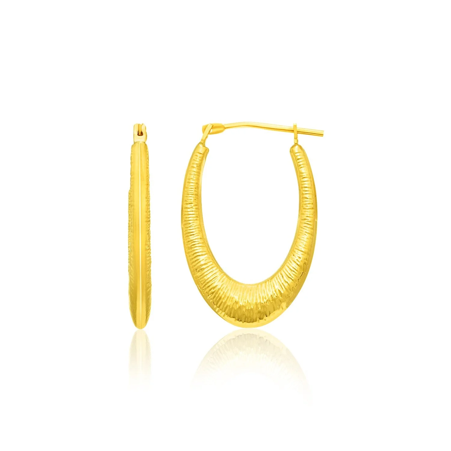 14k Yellow Gold Hoop Earrings in a Graduated Texture Style - Image 2