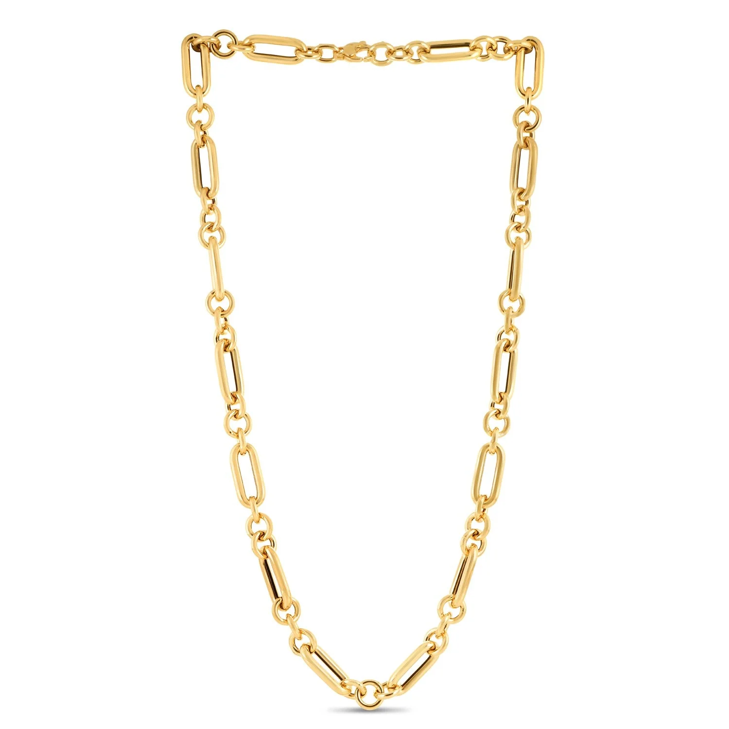 14k Yellow Gold Italian Alternating Paperclip Round Links Chain Necklace - Image 2