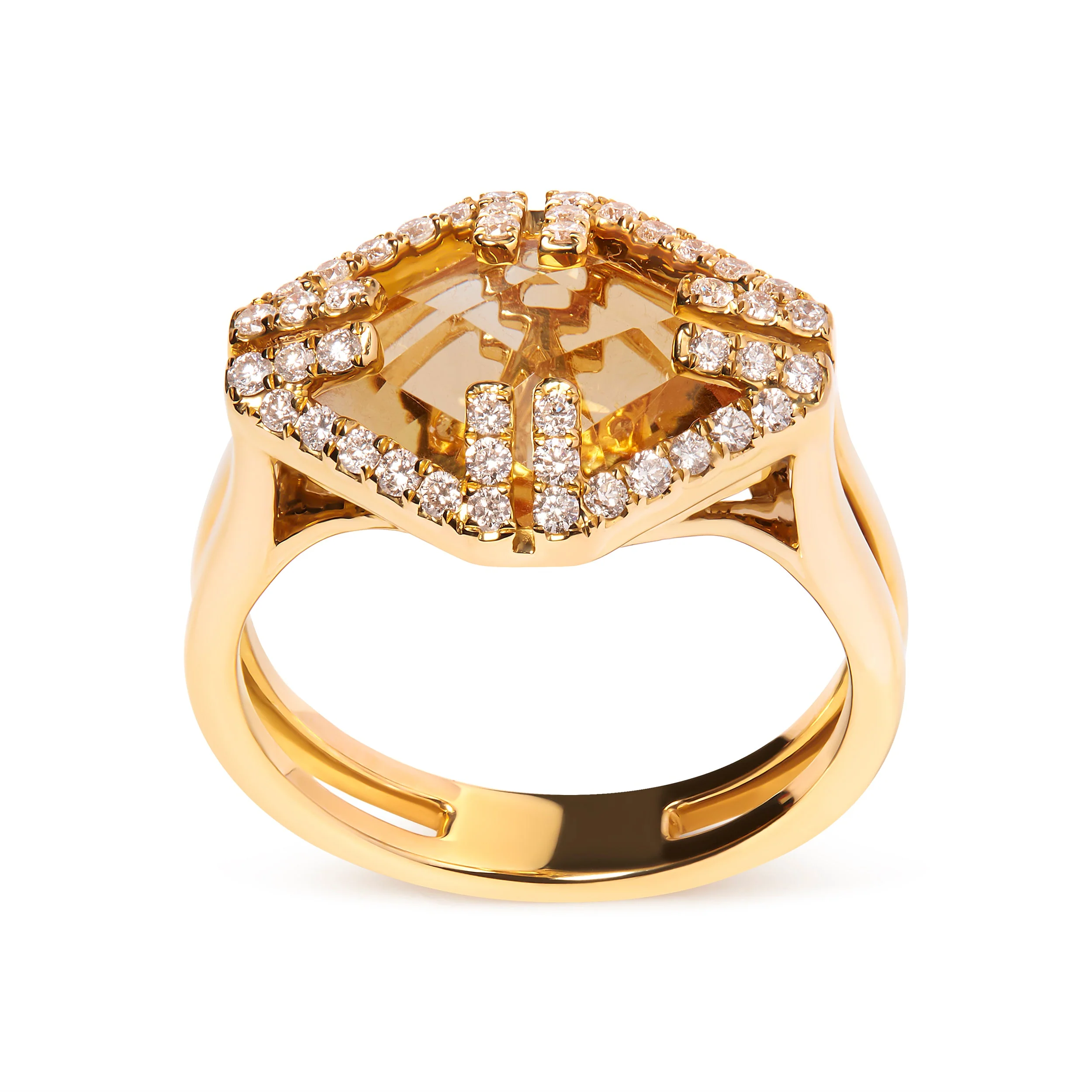 14K Yellow Gold Marquise-Cut Yellow Citrine and 1/3 Cttw Diamond Halo Cocktail Ring (G-H Color, SI1-SI2 Clarity) - Size 7 - Image 5