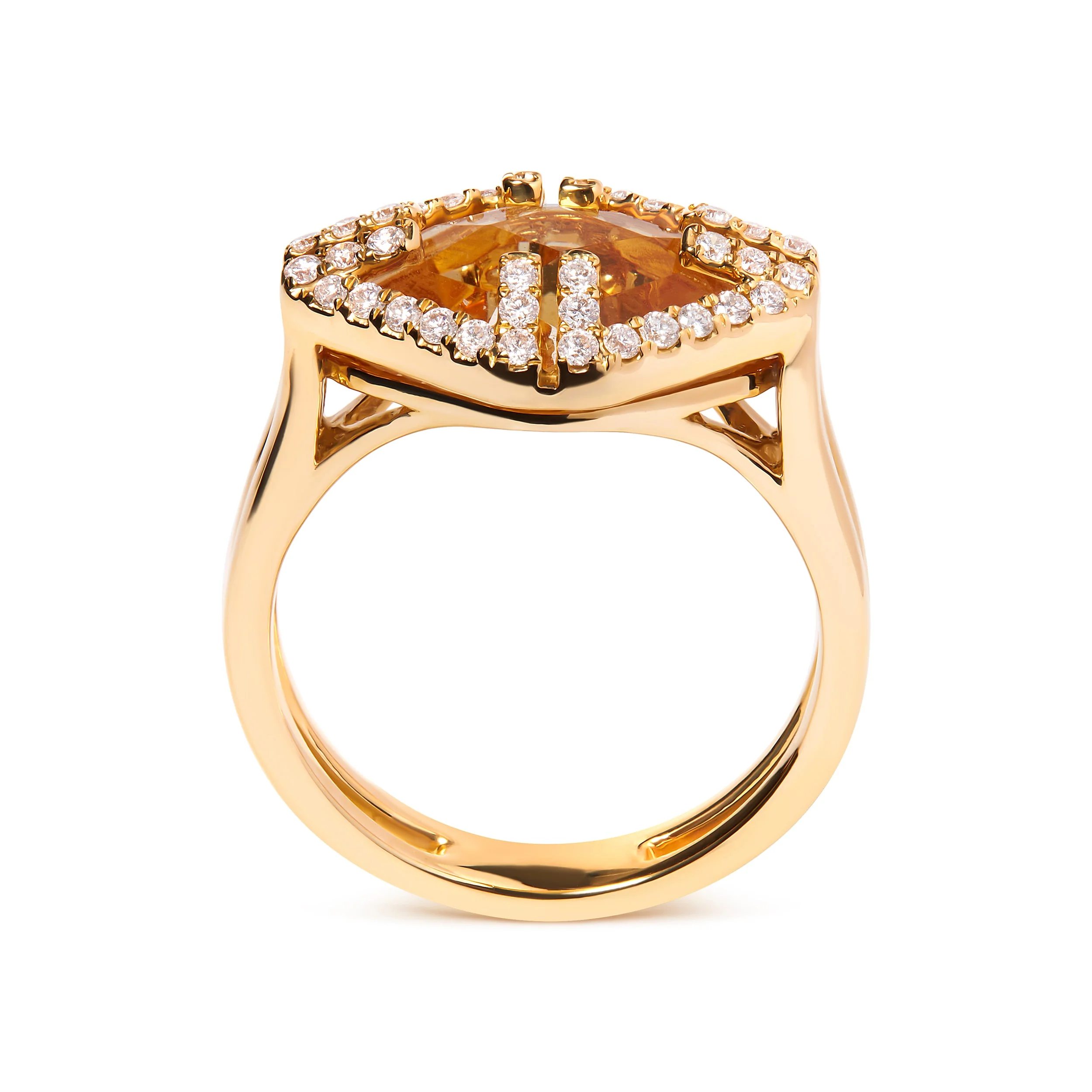 14K Yellow Gold Marquise-Cut Yellow Citrine and 1/3 Cttw Diamond Halo Cocktail Ring (G-H Color, SI1-SI2 Clarity) - Size 7 - Image 6