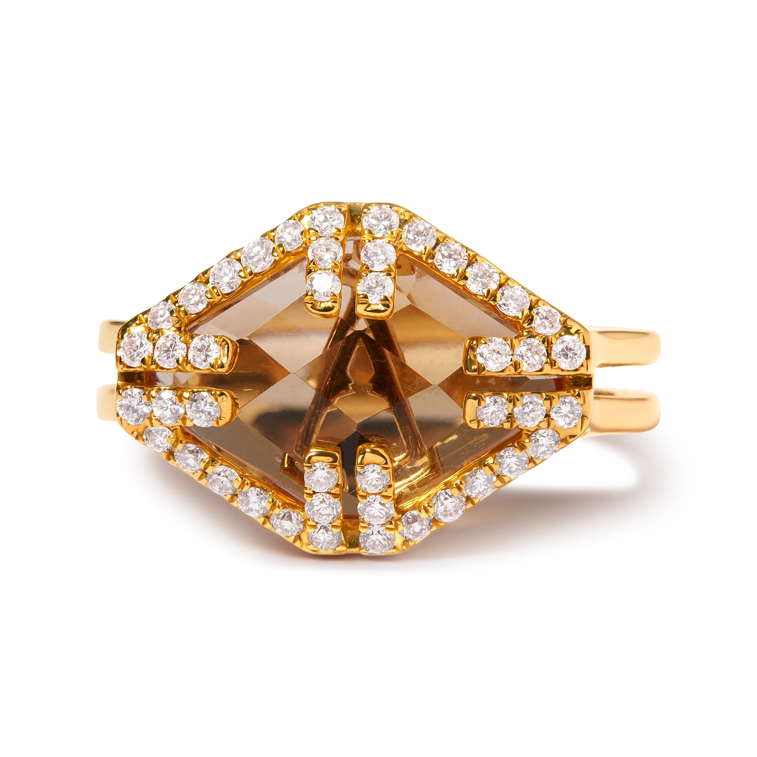 14K Yellow Gold Marquise-Cut Yellow Citrine and 1/3 Cttw Diamond Halo Cocktail Ring (G-H Color, SI1-SI2 Clarity) - Size 7 - Image 8