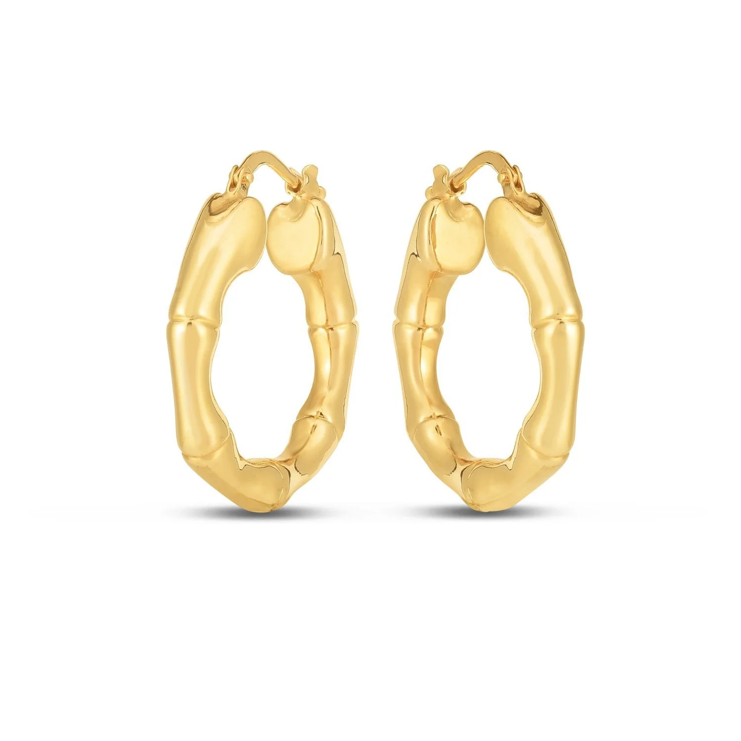 14k Yellow Gold Medium Bamboo Hoop Earrings - Image 2