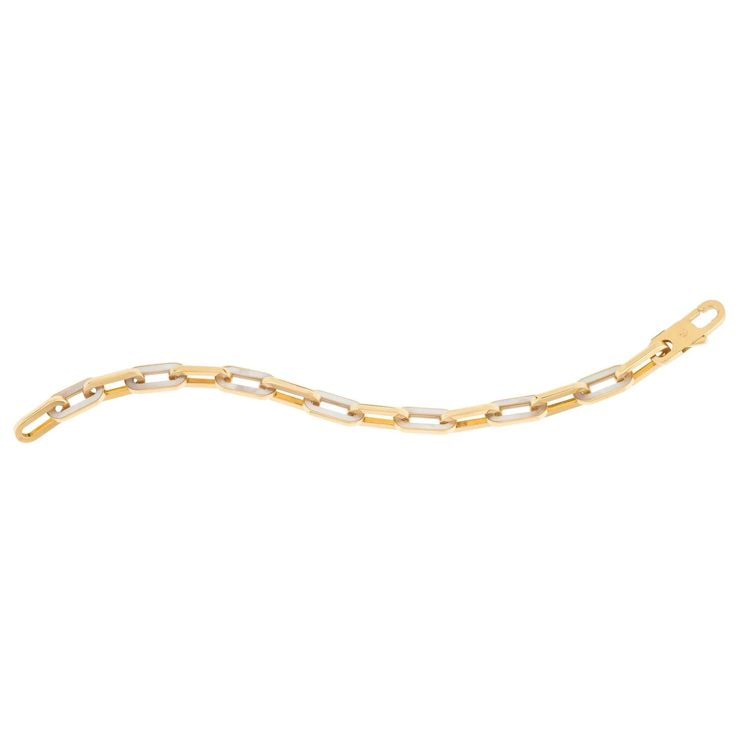 14k Yellow Gold MOP Paperclip Gem Link Bracelet (7.00 mm) - Image 6