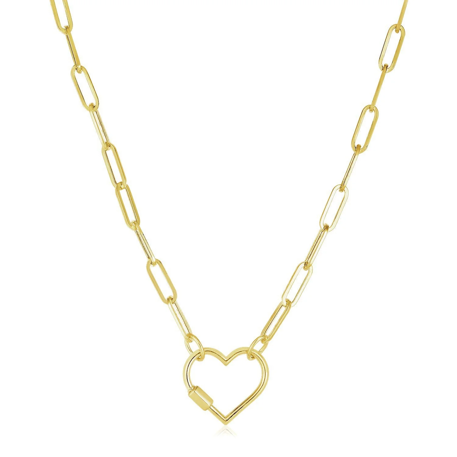 14k Yellow Gold Paperclip Chain Necklace with Heart Carabiner Clasp - Image 3