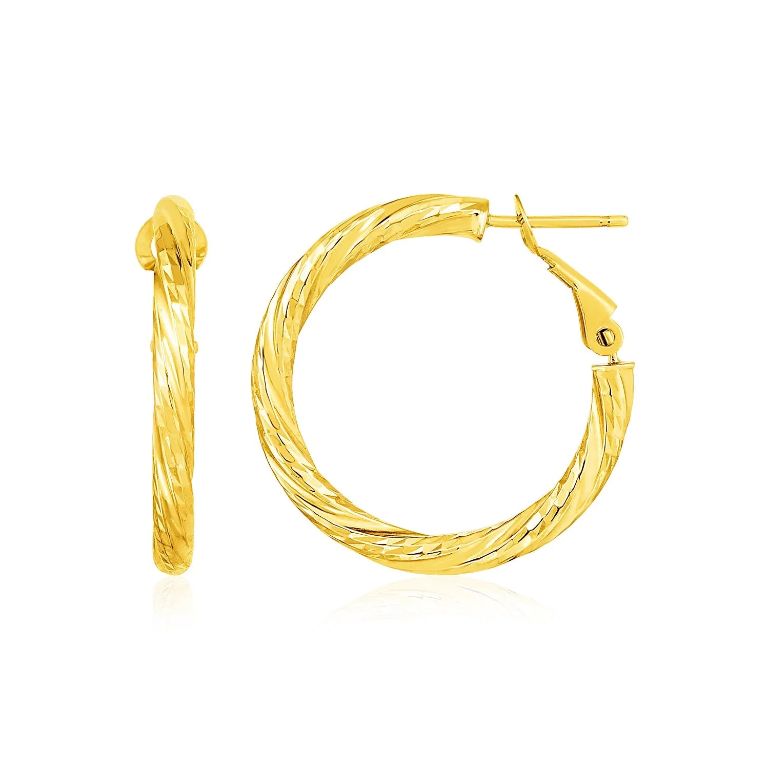 14k Yellow Gold Petite Twisted Round Hoop Earrings - Image 2
