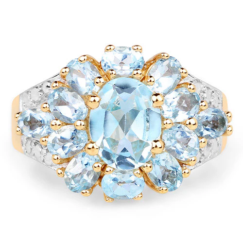 14K Yellow Gold Plated 4.28 Carat Genuine Blue Topaz .925 Sterling Silver Ring - Image 3