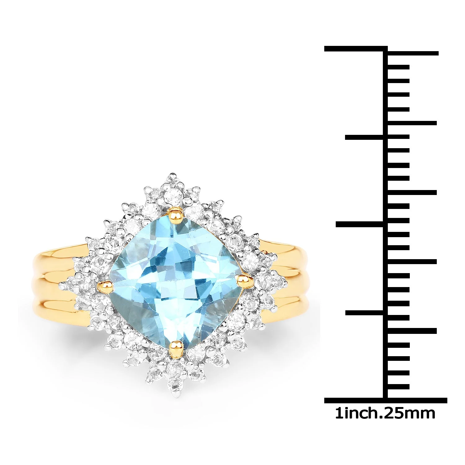 14K Yellow Gold Plated 4.33 Carat Genuine Swiss Blue Topaz and White Topaz .925 Sterling Silver Ring - Image 4