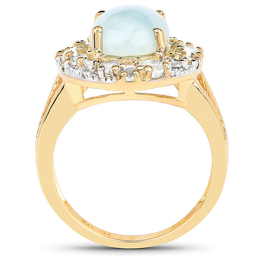 14K Yellow Gold Plated 6.72 Carat Genuine Aquamarine and White Topaz .925 Sterling Silver Ring - Image 5