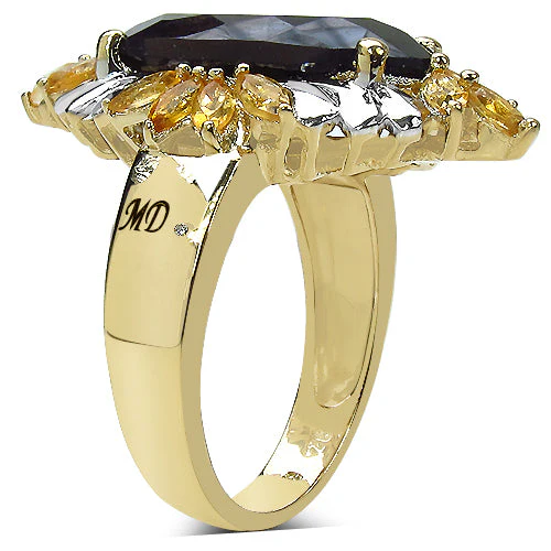 14K Yellow Gold Plated 7.07 Carat Genuine Smoky Quartz, Citrine & White Diamond .925 Sterling Silver Ring - Image 5