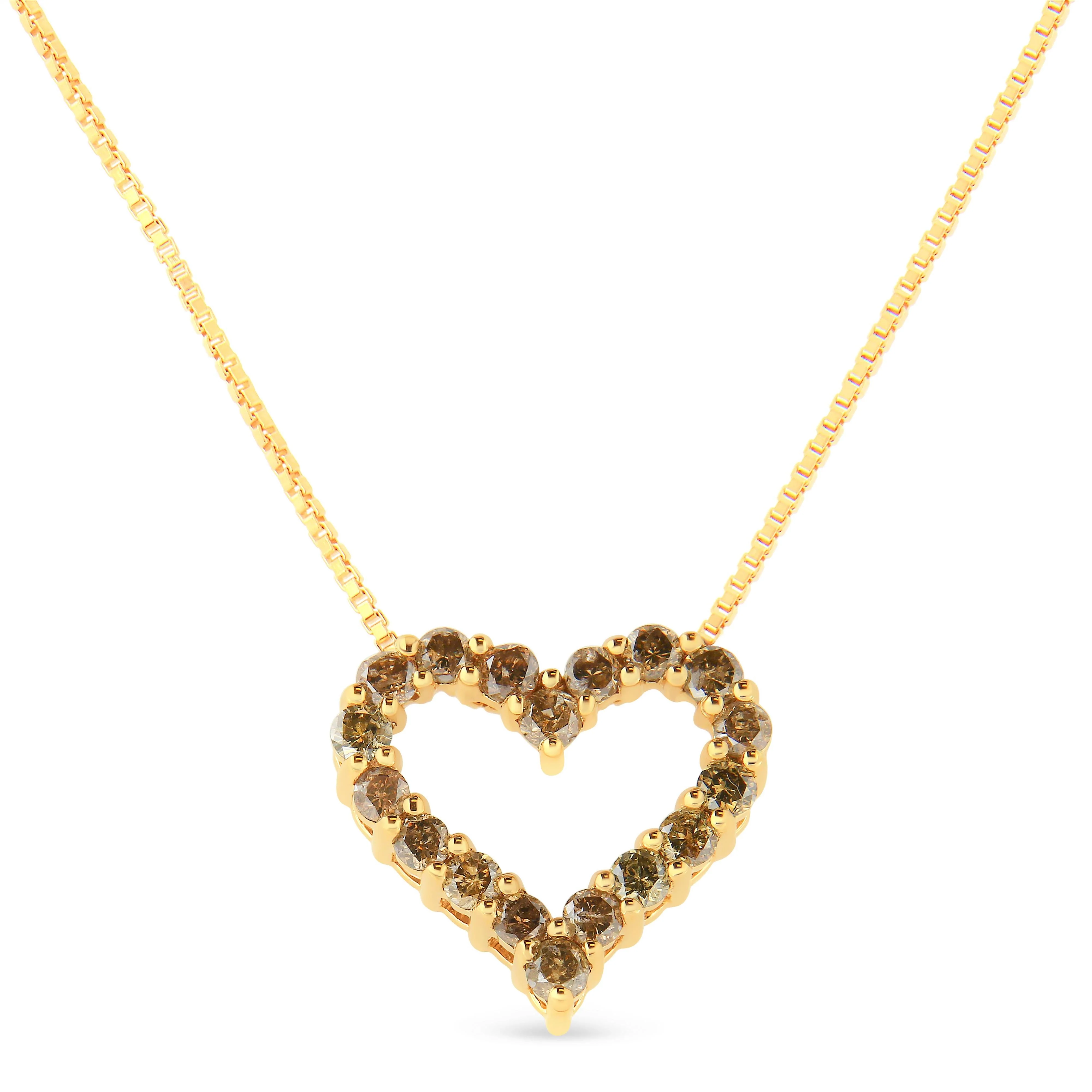 14K Yellow Gold Plated .925 Sterling Silver 1.0 Cttw Champagne Diamond Heart Pendant Necklace (K-L Color, I1-I2 Clarity) - 18" - Image 2