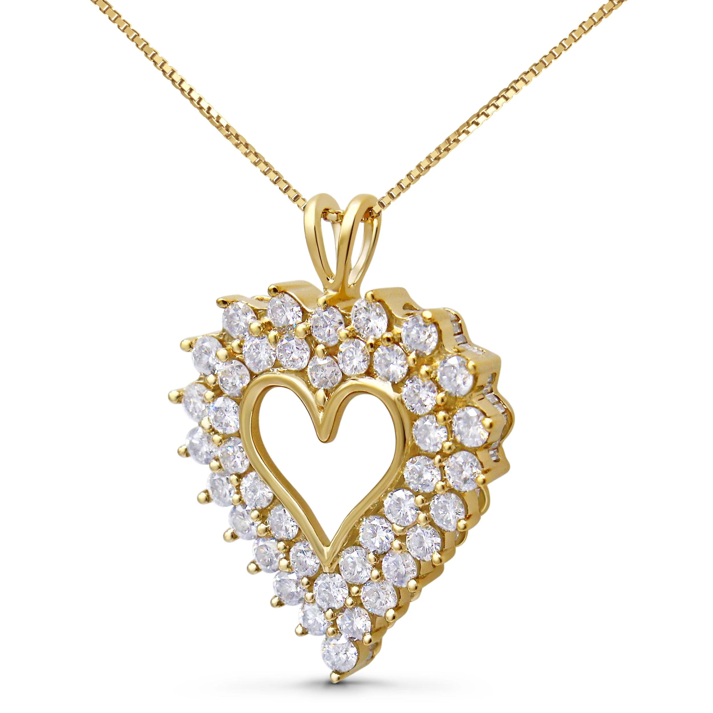14K Yellow Gold Plated .925 Sterling Silver 4.0 Cttw Diamond Shadow Frame Heart 18" Pendant Necklace (J-K Color, I1-I2 Clarity) - Image 2