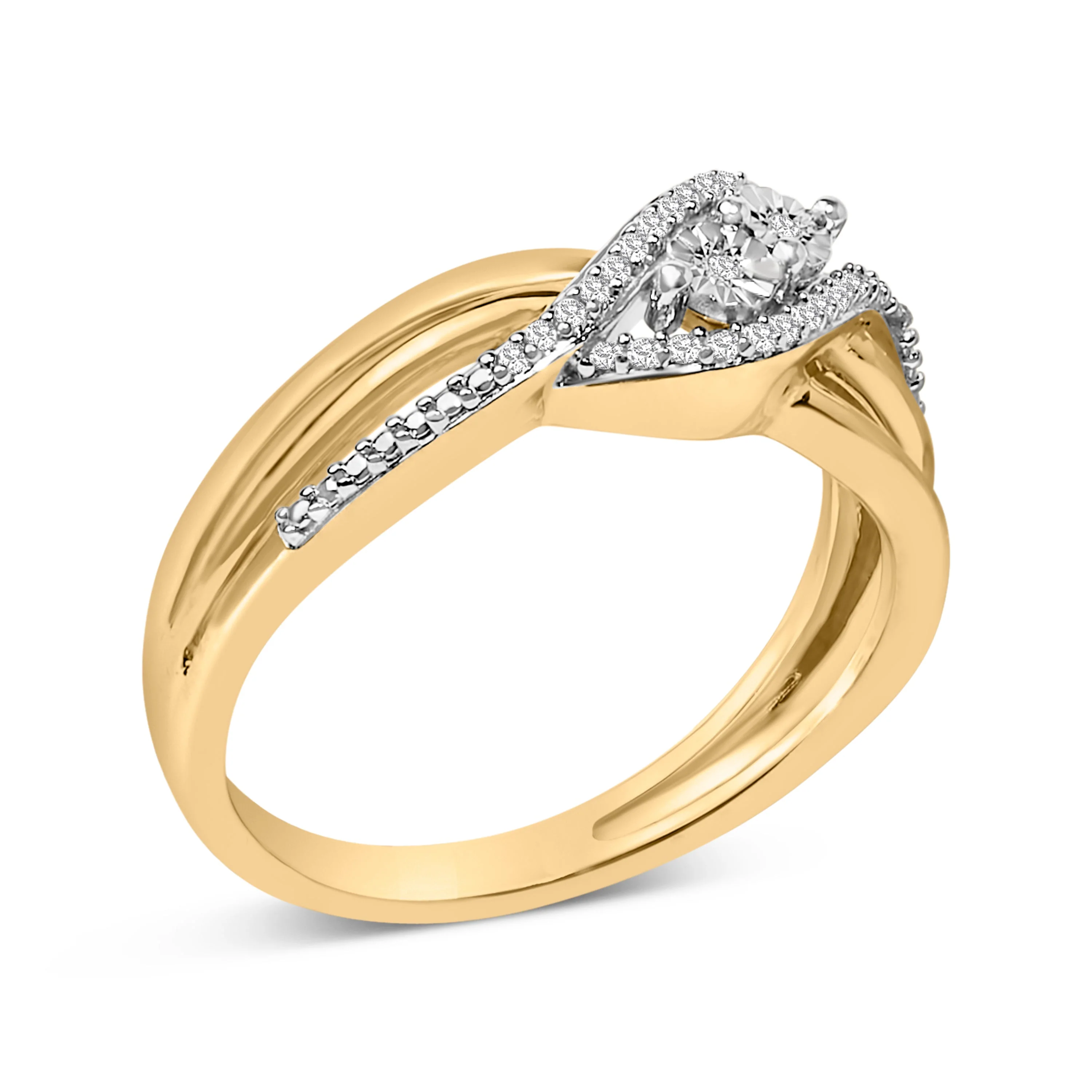 14K Yellow Gold Plated Sterling Silver 1/10 Cttw Diamond Bypass Ring - Image 3