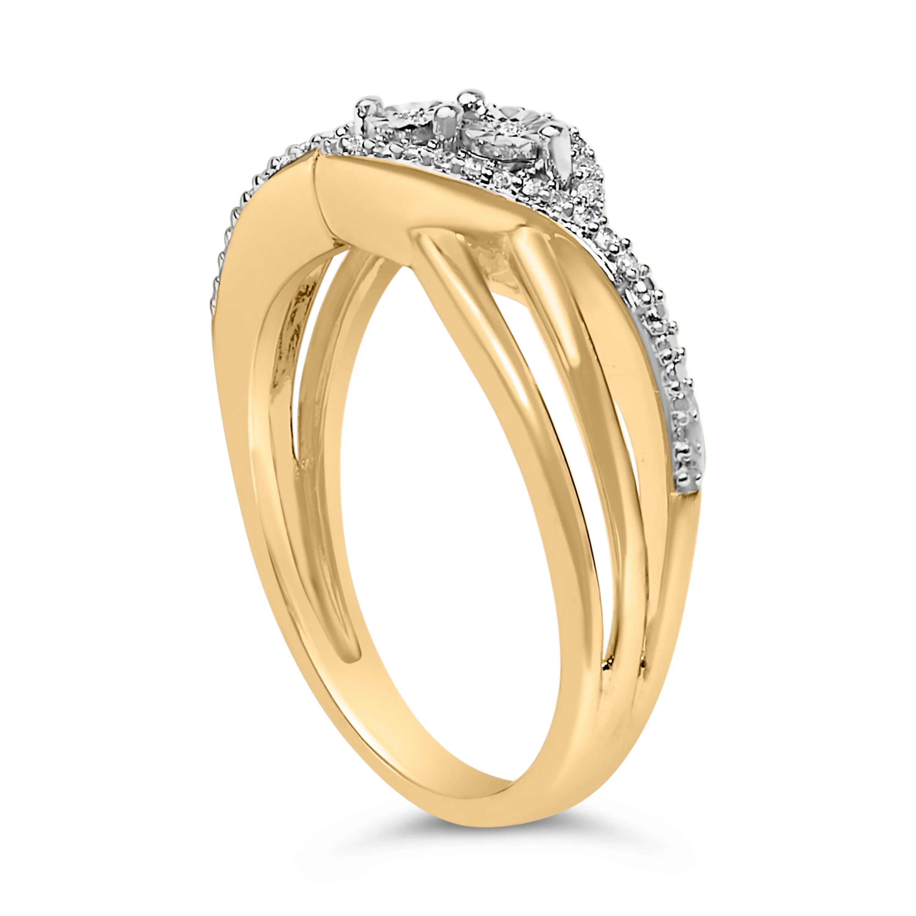 14K Yellow Gold Plated Sterling Silver 1/10 Cttw Diamond Bypass Ring - Image 4