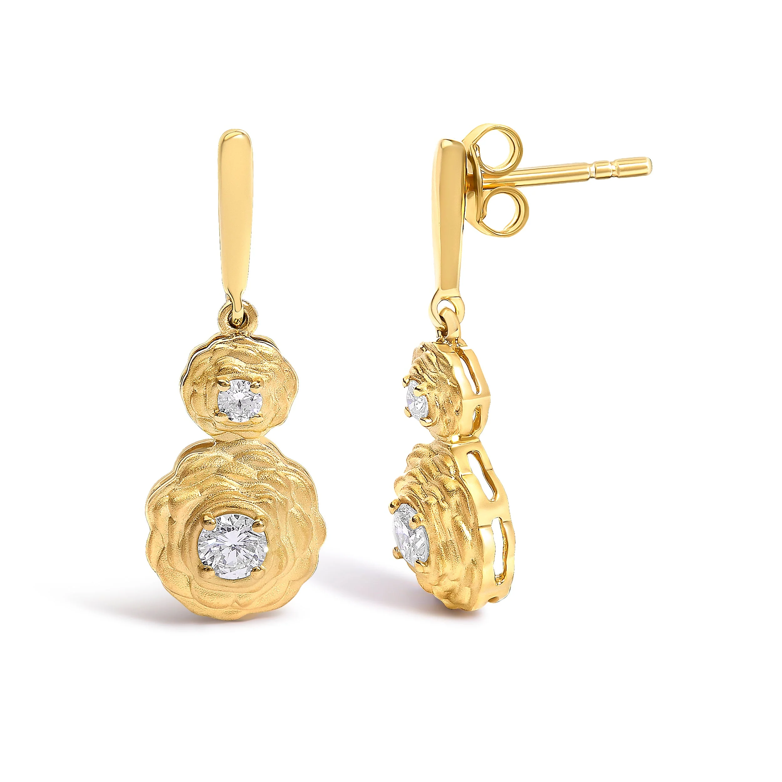 14K Yellow Gold Plated Sterling Silver 1/2 Cttw Lab Grown Diamond Matte Finish Drop Earrings - Image 2