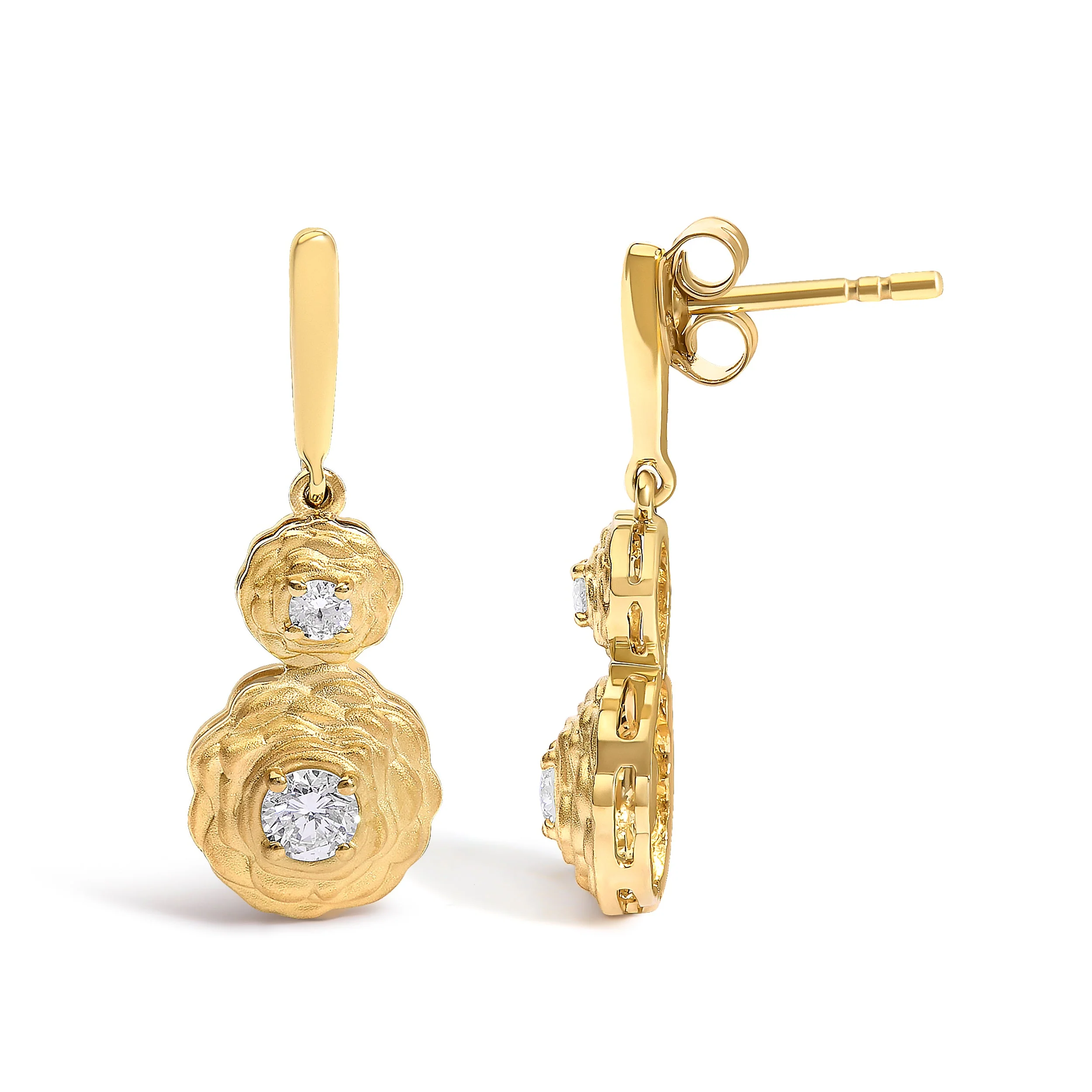 14K Yellow Gold Plated Sterling Silver 1/2 Cttw Lab Grown Diamond Matte Finish Drop Earrings - Image 3