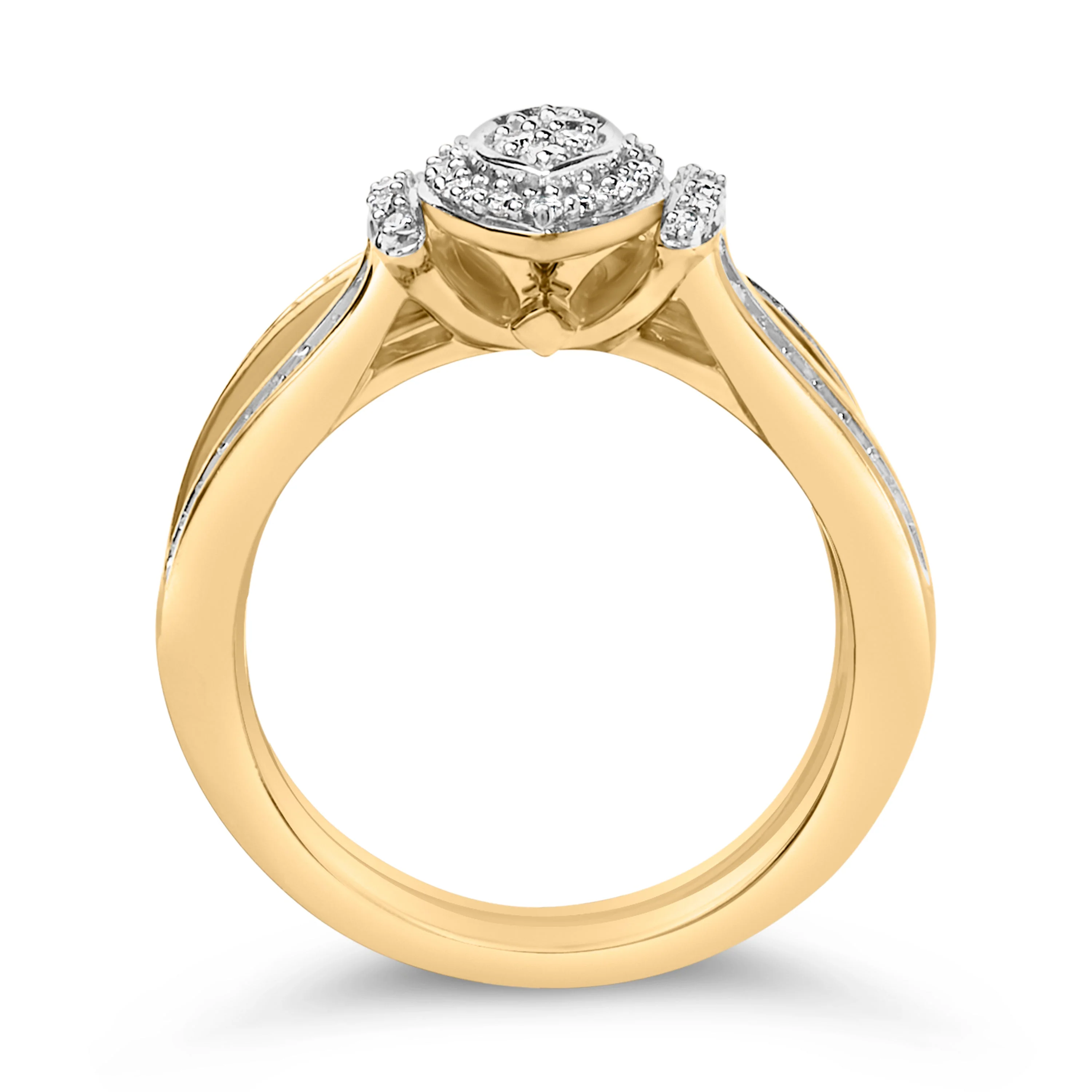 14K Yellow Gold Plated Sterling Silver 1/2 Cttw Marquise Cluster Diamond Bridal Set - Image 5