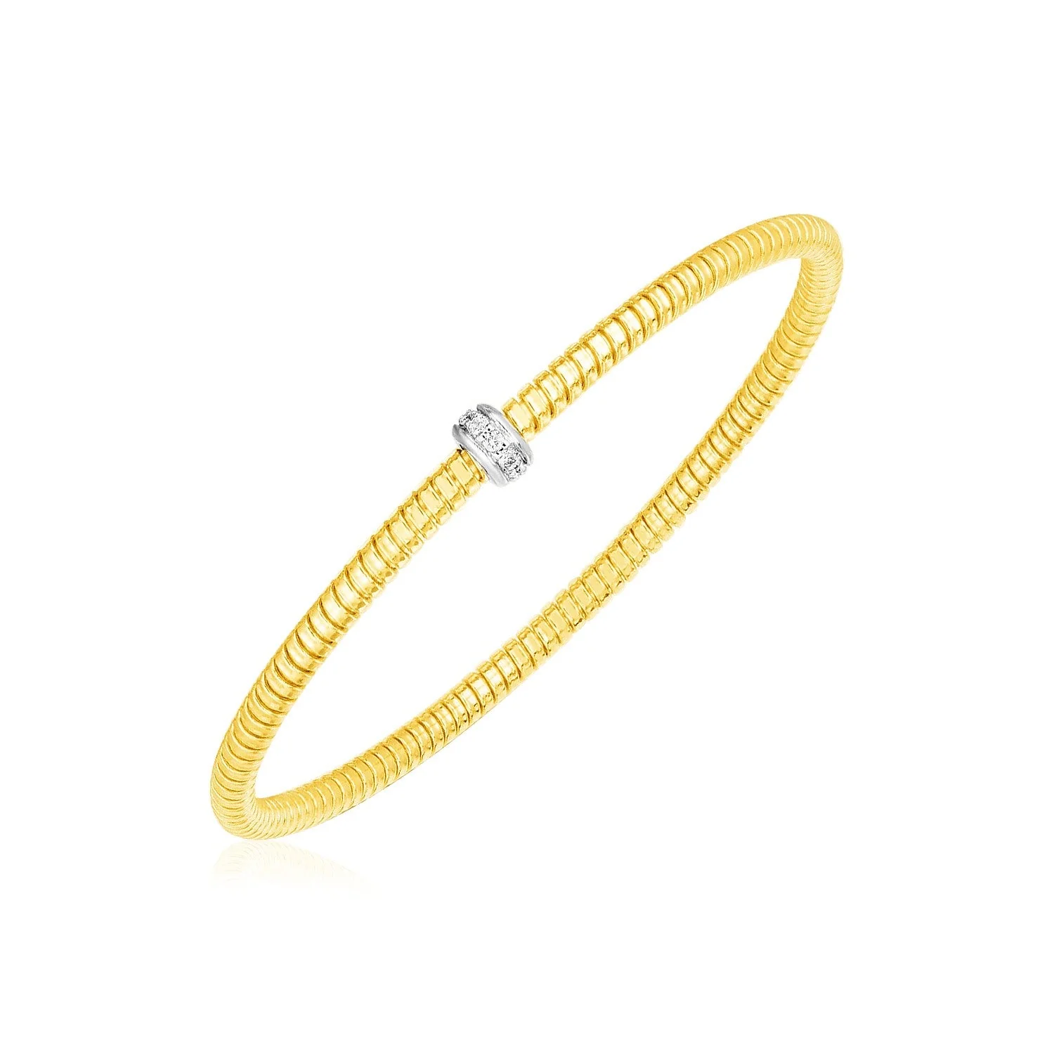 14k Yellow Gold Stretch Bangle with Diamonds - Image 3