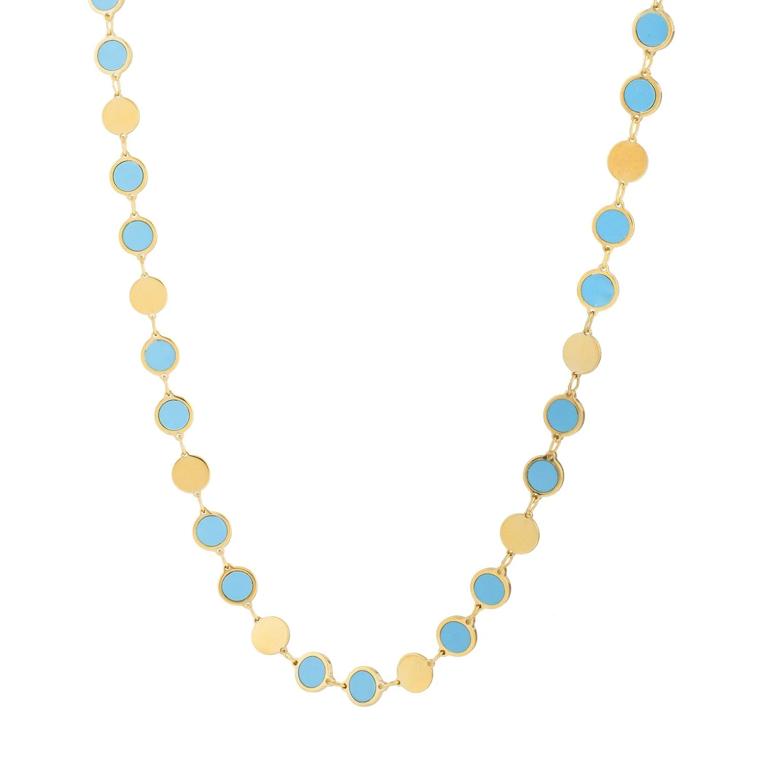 14k Yellow Gold Turquoise Geometric Mirror Gem Chain Necklace (5.00 mm) - Image 3