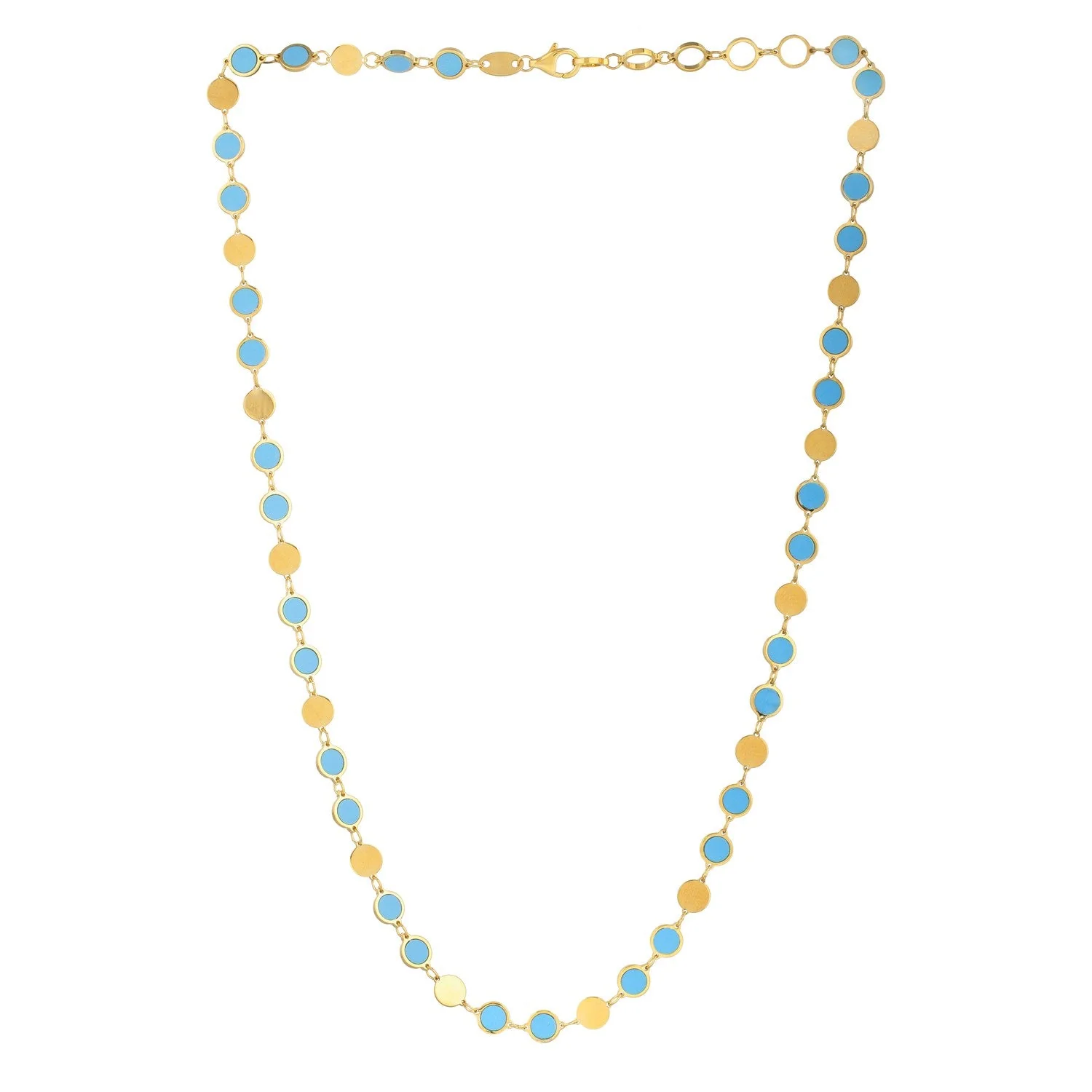 14k Yellow Gold Turquoise Geometric Mirror Gem Chain Necklace (5.00 mm) - Image 4