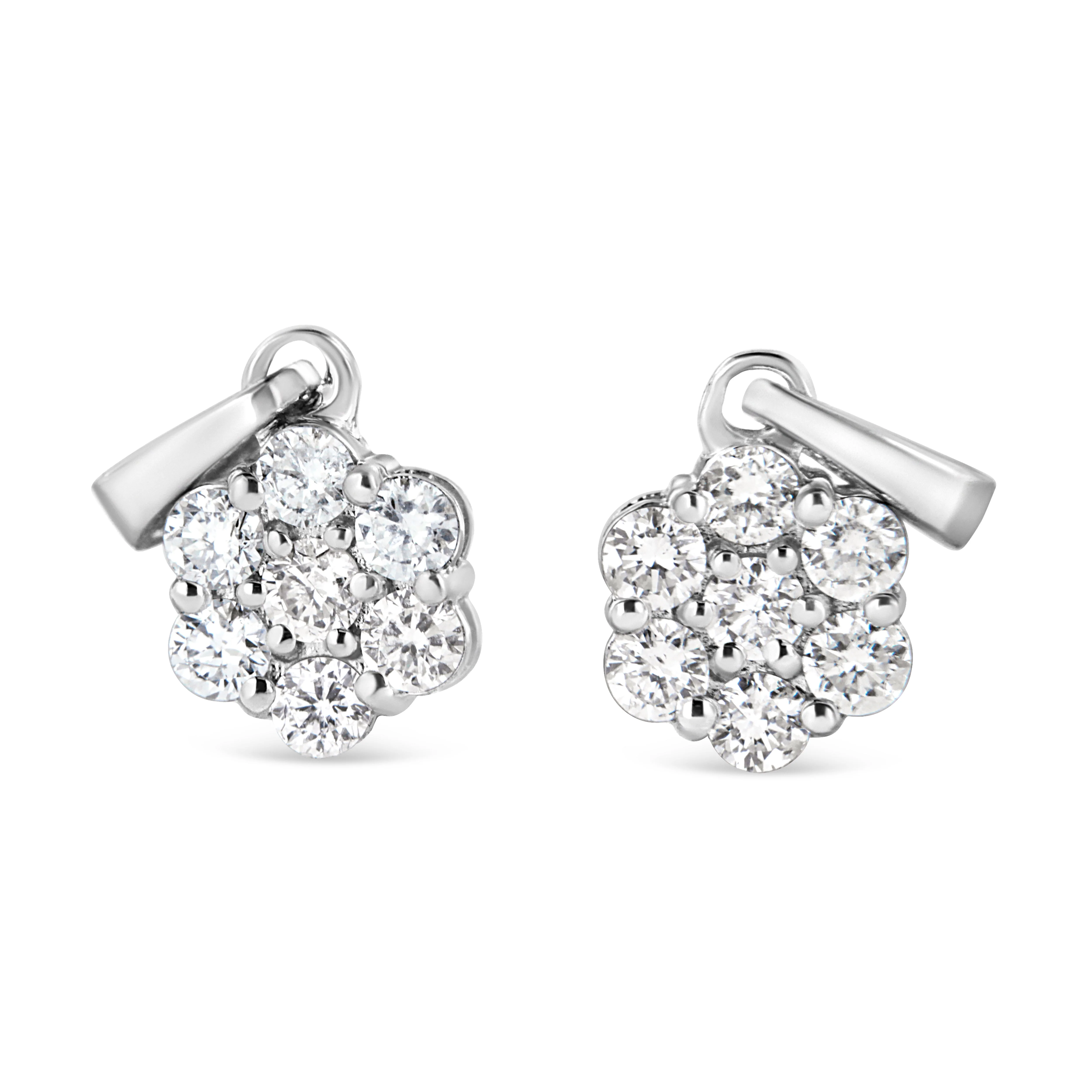 14KT White Gold 1/2 cttw Diamond Floral Cluster Pendant Necklace (HI, SI2-I1) - Image 8