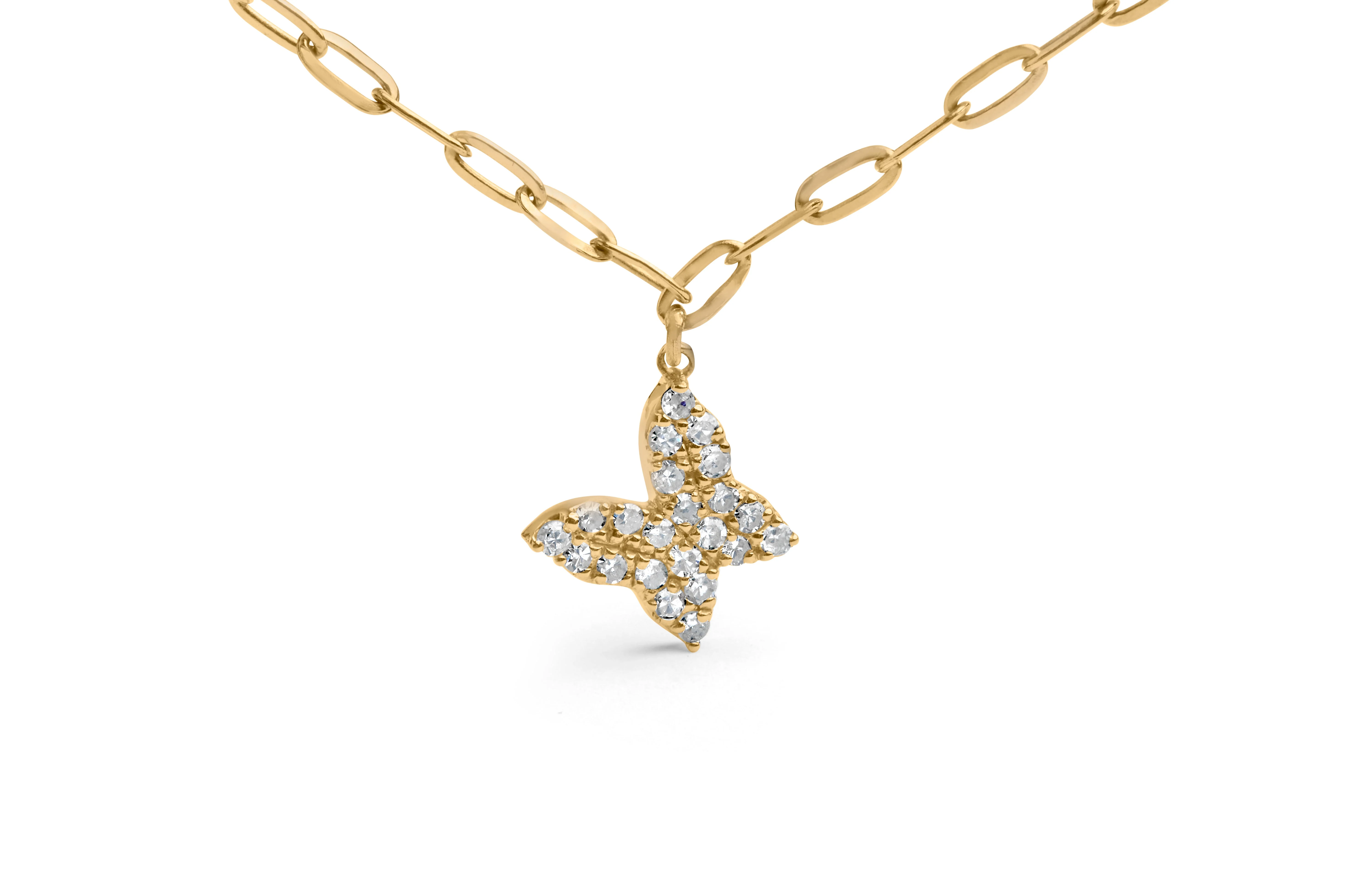 14KT Yellow Gold 1/2 Cttw Diamond Butterfly Station Paperclip Station Necklace (I-J Color, I1-I2 Clarity) - Adjustable 15"-17" Inches - Image 5