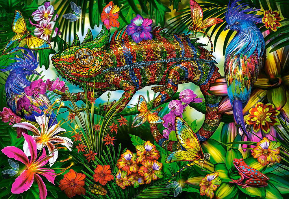 1500 Piece Jigsaw Puzzle, Color Competition, Chameleon, Animal puzzles, Colorful flowers, Adult Puzzle, Castorland C-152162-2 - Image 2