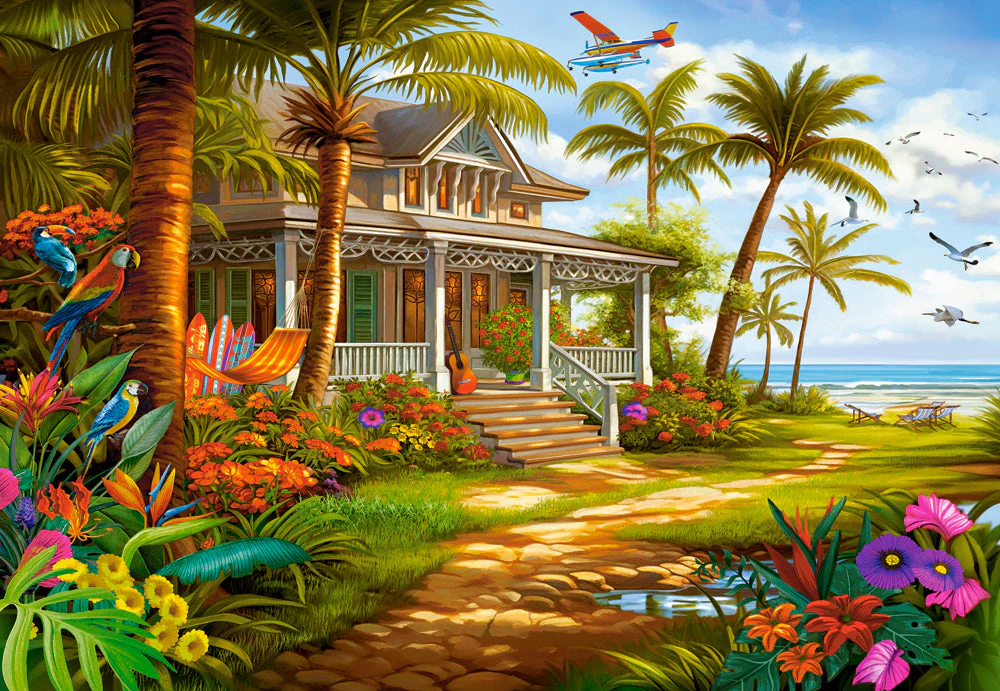 1500 Piece Jigsaw Puzzle, Palm House, Beach house, Colorful flowers, Tropical oasis, Adult Puzzle, Castorland C-152223-2 - Image 2