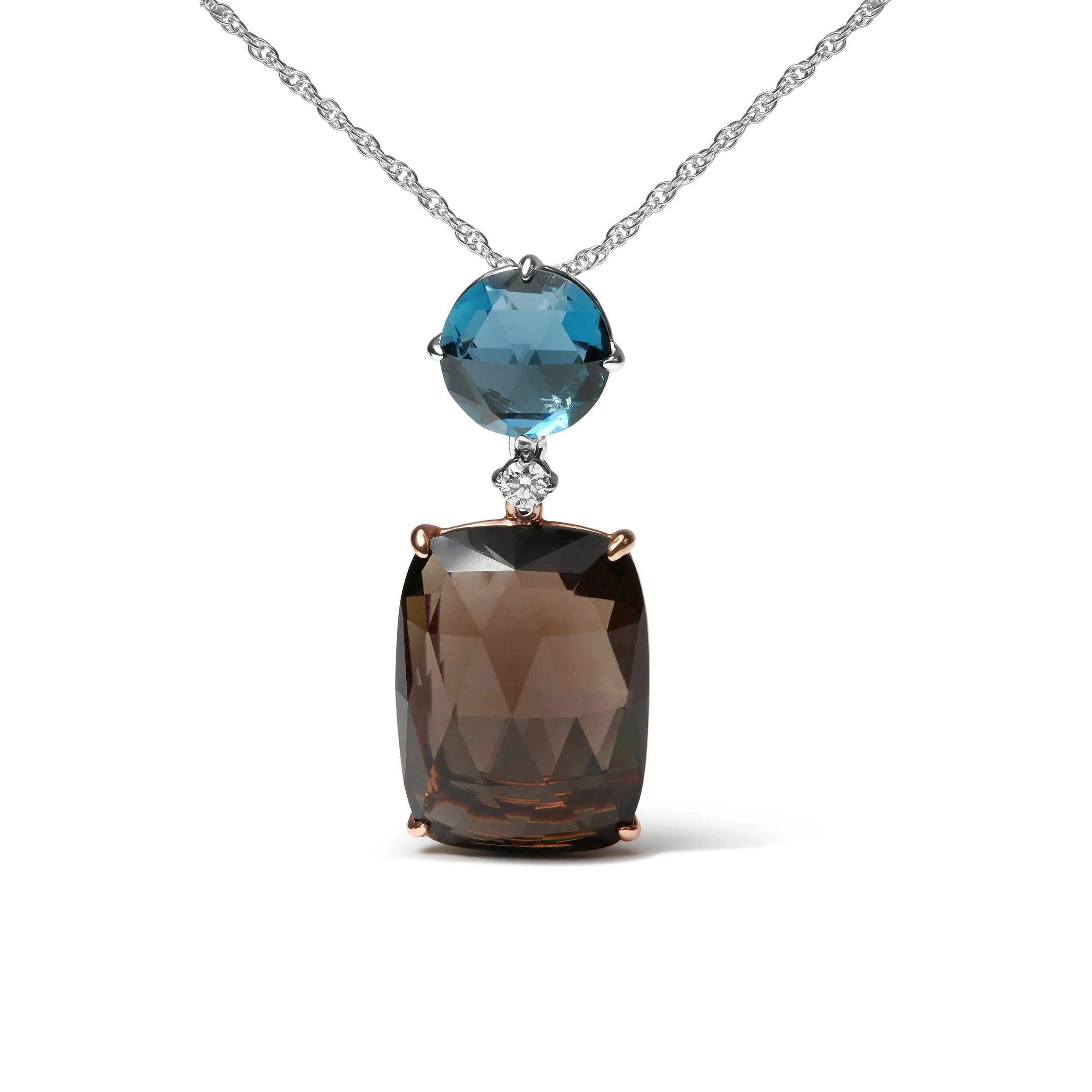 18K Rose and White Gold Diamond Accent and London Blue Topaz and Cushion Cut Smoky Quartz Gemstone Dangle Drop 18" Pendant Necklace (G-H Color, SI1-SI2 Clarity) - Image 5