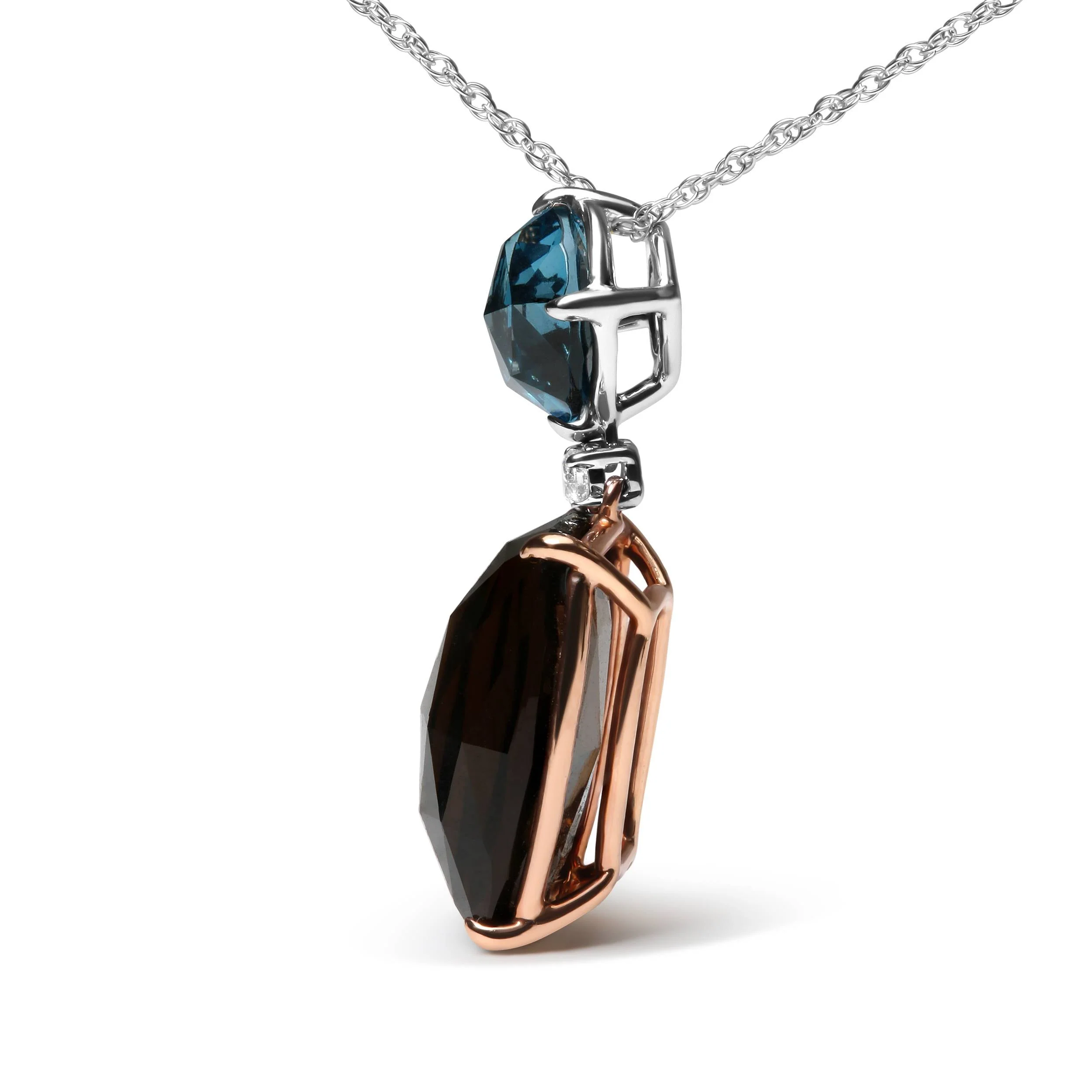 18K Rose and White Gold Diamond Accent and London Blue Topaz and Cushion Cut Smoky Quartz Gemstone Dangle Drop 18" Pendant Necklace (G-H Color, SI1-SI2 Clarity) - Image 6