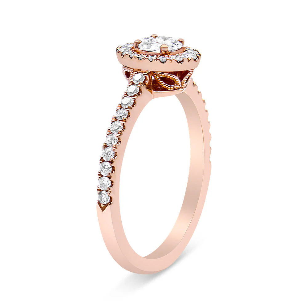 18K Rose Gold 1/2 Cttw Composite Marquise Composite Diamond Oval Shaped Halo Engagement Ring (F-G Color, VS1-VS2 Clarity) - Ring Size 7 - Image 10