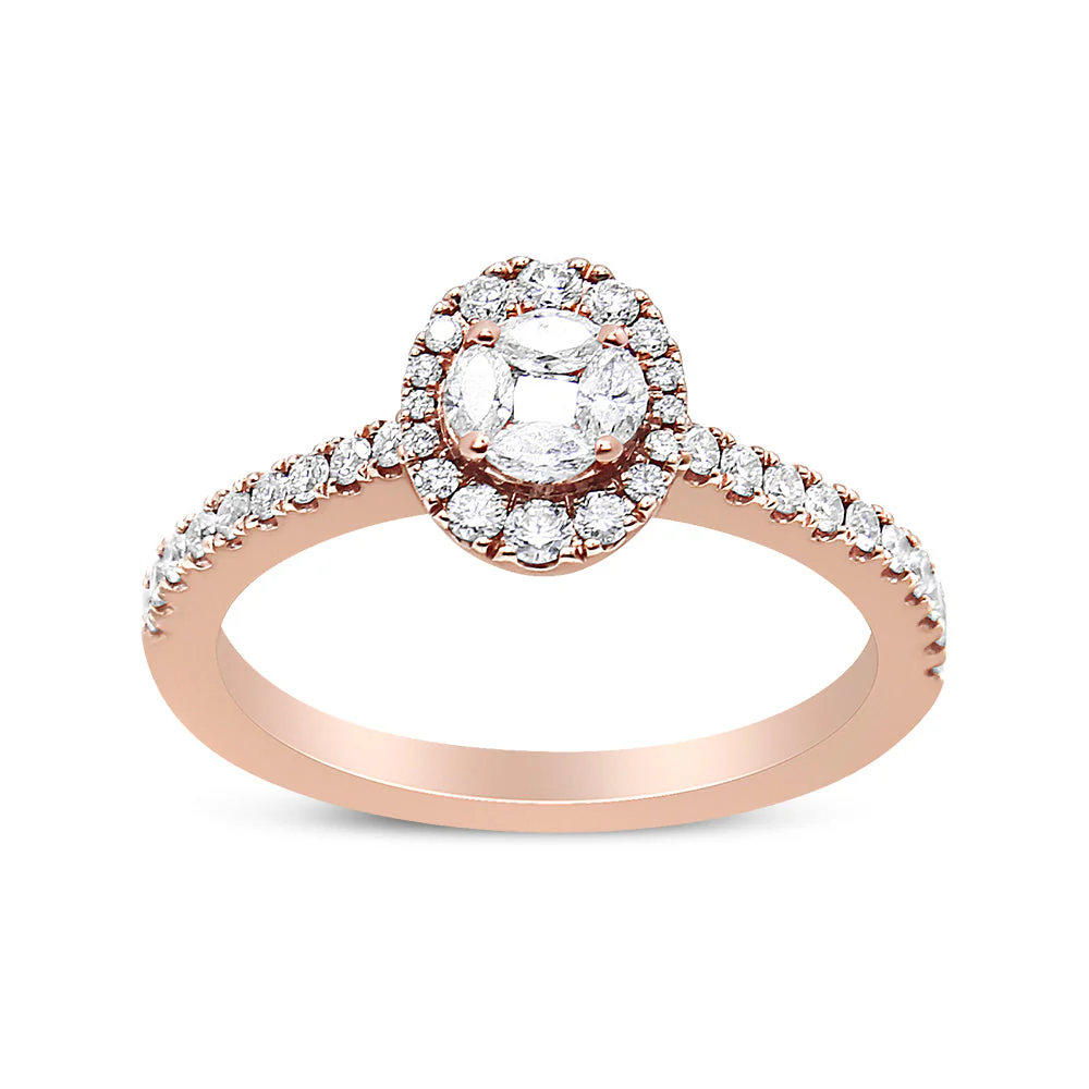 18K Rose Gold 1/2 Cttw Composite Marquise Composite Diamond Oval Shaped Halo Engagement Ring (F-G Color, VS1-VS2 Clarity) - Ring Size 7 - Image 3