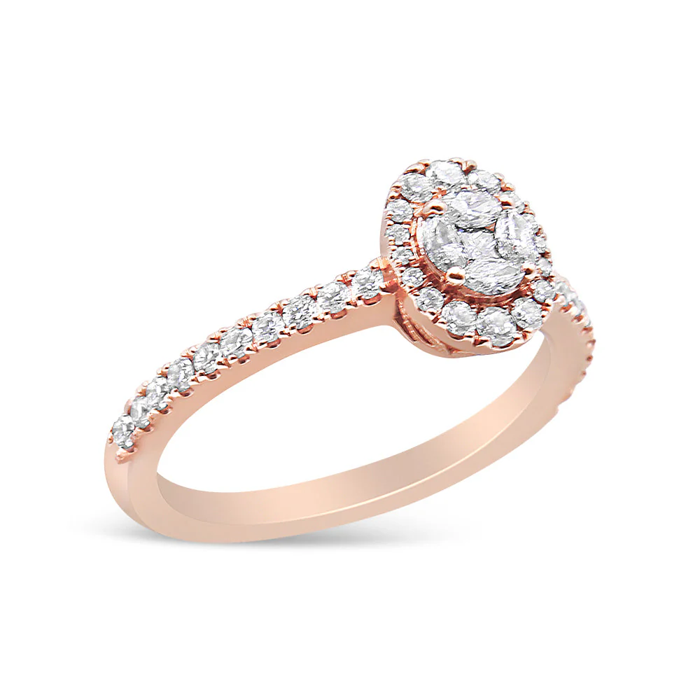 18K Rose Gold 1/2 Cttw Composite Marquise Composite Diamond Oval Shaped Halo Engagement Ring (F-G Color, VS1-VS2 Clarity) - Ring Size 7 - Image 4