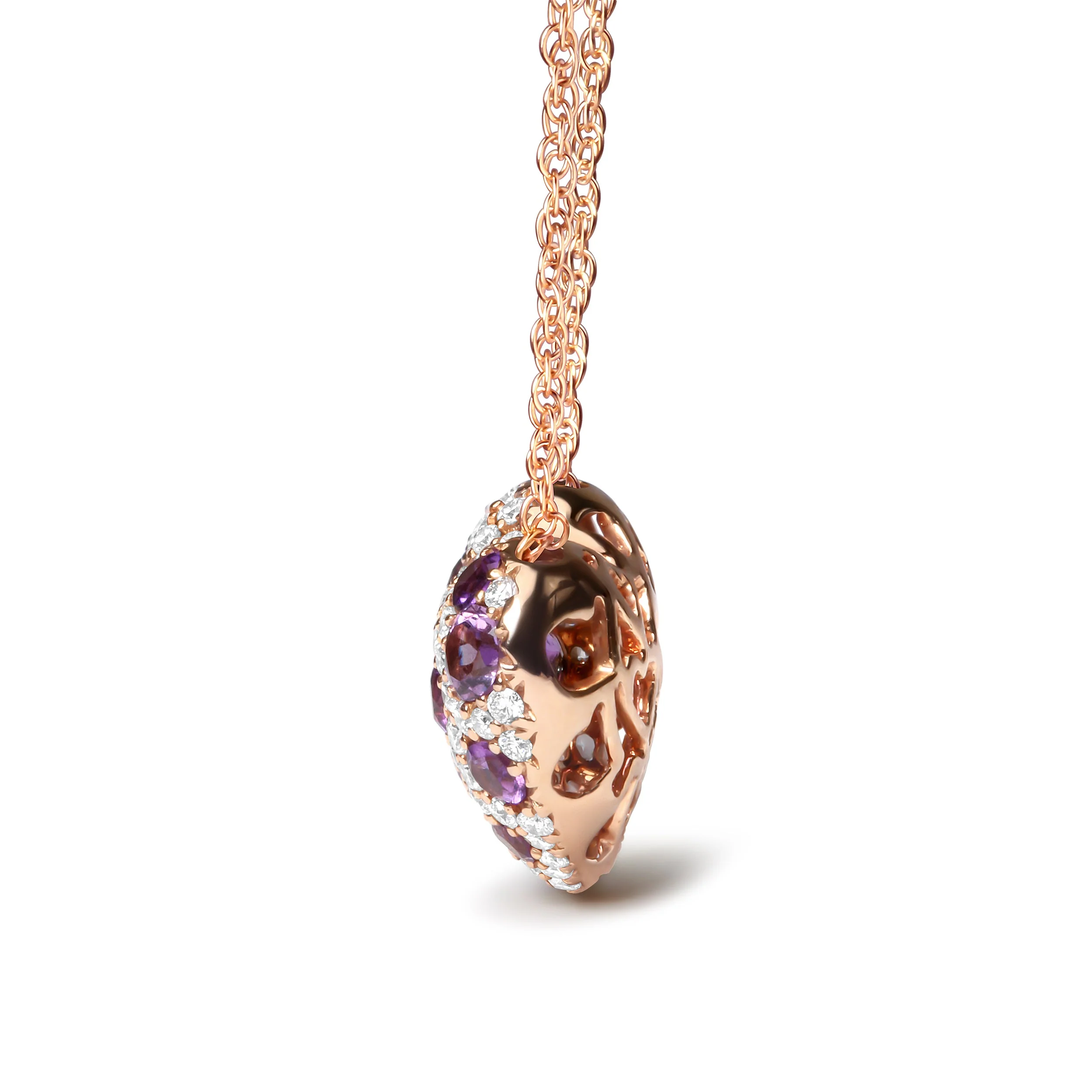 18K Rose Gold 3/4 Cttw Diamond and Purple Amethyst Cluster Heart Shape 18" Pendant Necklace (G-H Color, SI1-SI2 Clarity) - Image 6