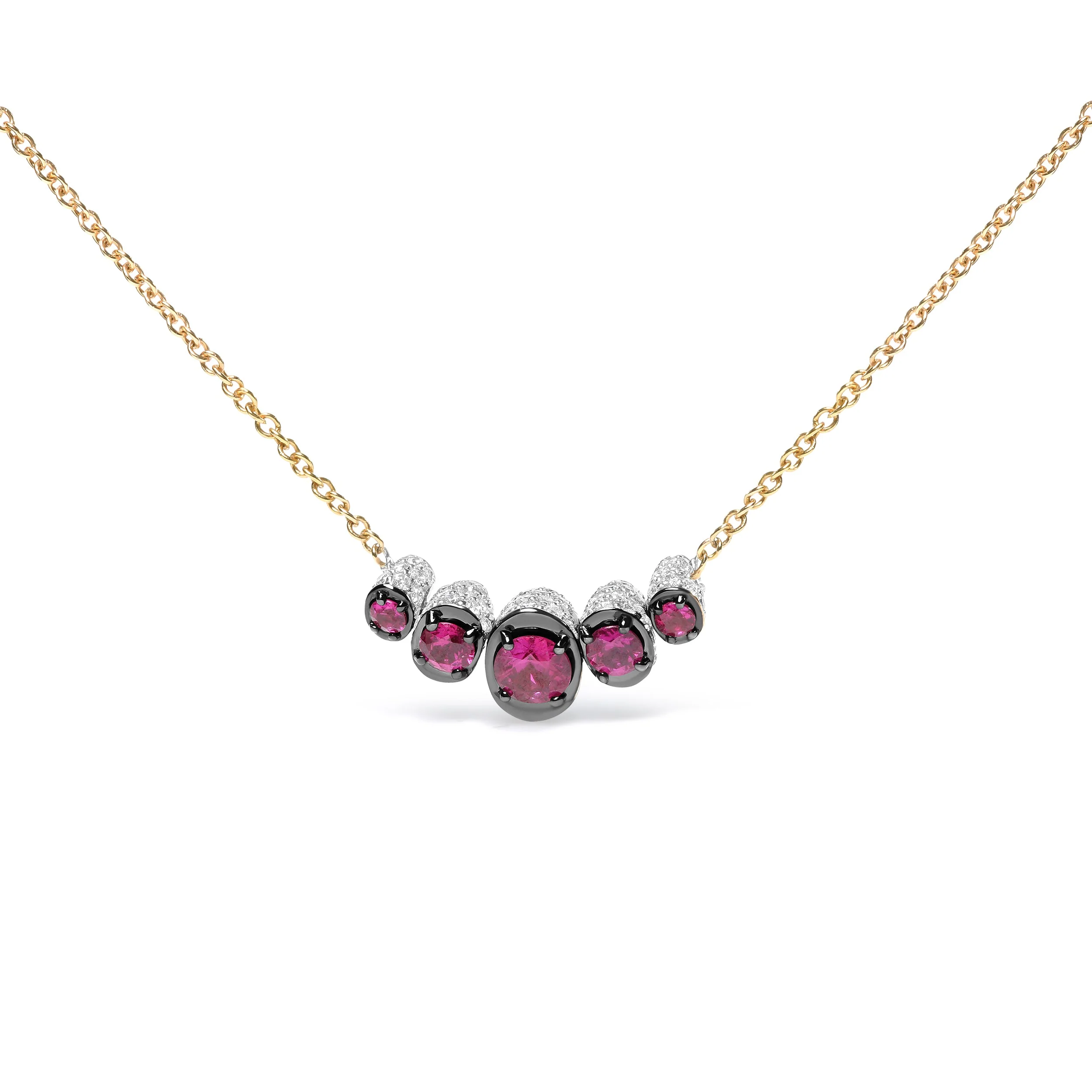 18K Rose Gold 3/4 Cttw Pave Diamonds and Graduated Red Ruby Gemstone Curved Bar Choker Necklace (G-H Color, SI1-SI2 Clarity) - Adjustable up to 14" - 16.5" - Image 5