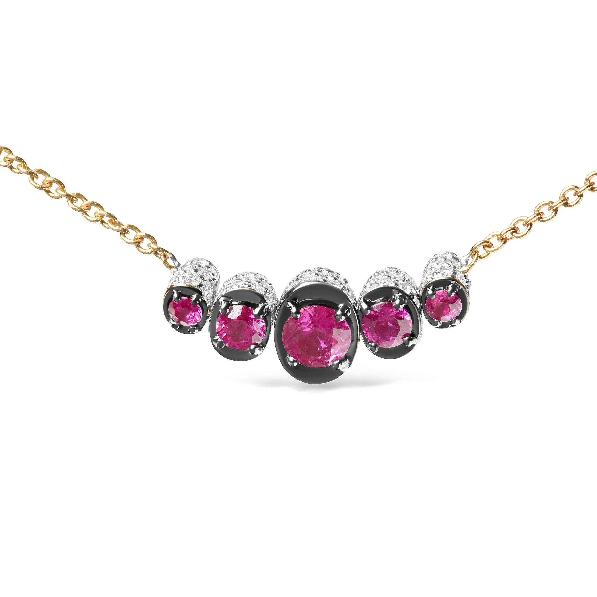18K Rose Gold 3/4 Cttw Pave Diamonds and Graduated Red Ruby Gemstone Curved Bar Choker Necklace (G-H Color, SI1-SI2 Clarity) - Adjustable up to 14" - 16.5" - Image 6