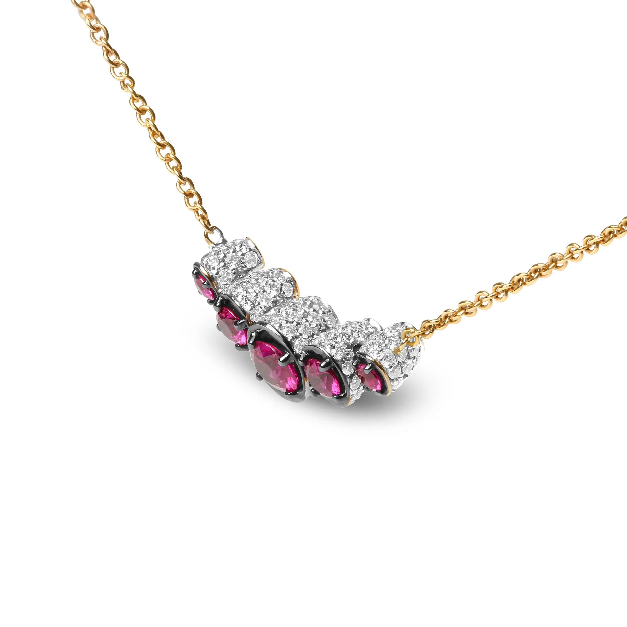 18K Rose Gold 3/4 Cttw Pave Diamonds and Graduated Red Ruby Gemstone Curved Bar Choker Necklace (G-H Color, SI1-SI2 Clarity) - Adjustable up to 14" - 16.5" - Image 8