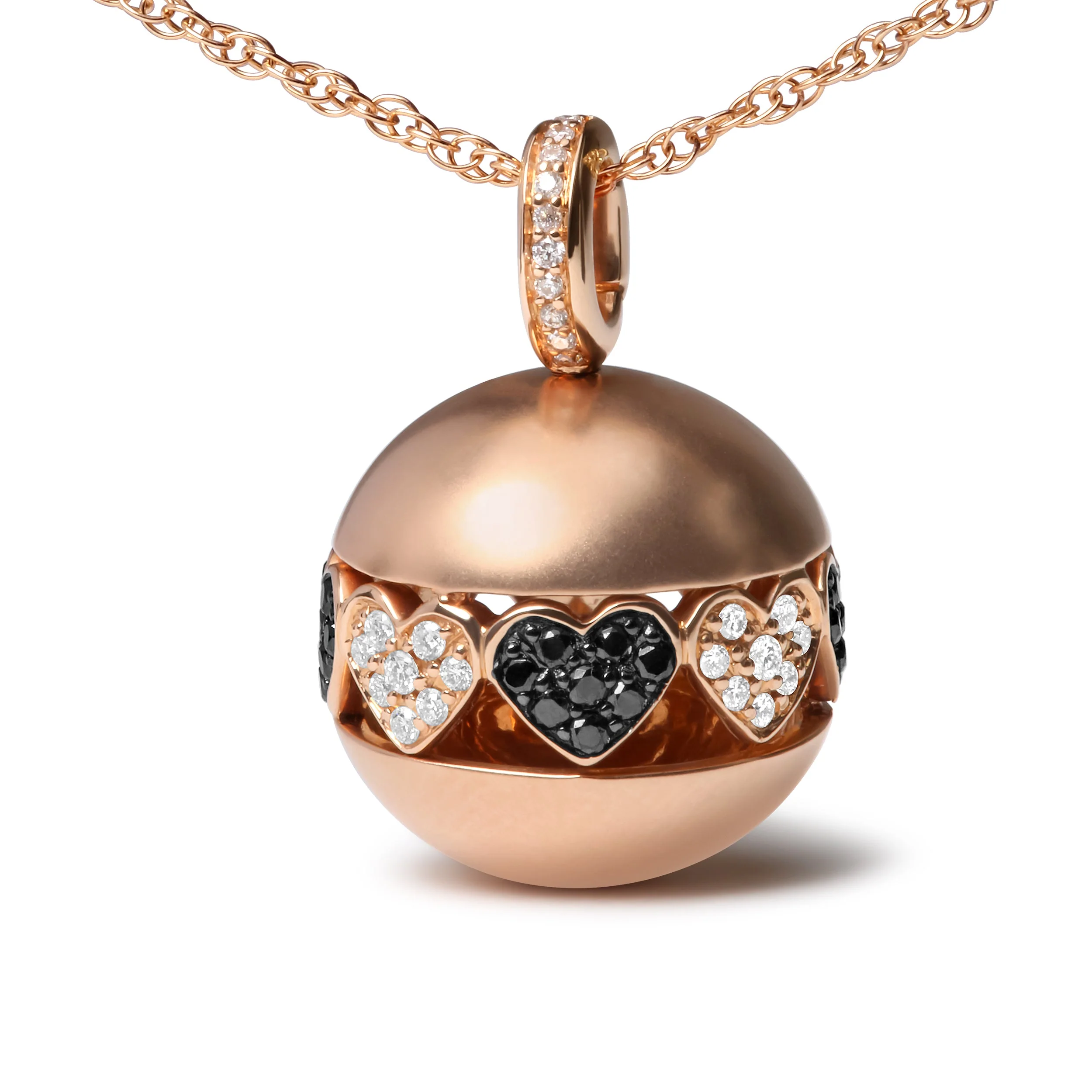 18K Rose Gold 3/8 Cttw Black and White Diamond Ball with Filigree Heart and Cluster Design 18" Pendant Necklace (Black and G-H Color, SI1-SI2 Clarity) - Image 5