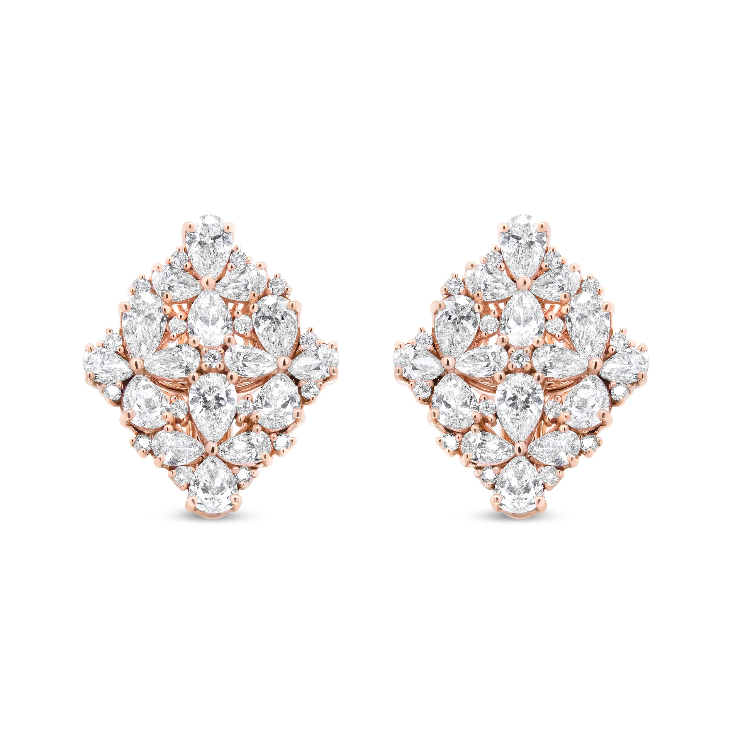 18K Rose Gold 8 1/3 Cttw Pear and Round Diamond Floral Cluster Omega Earrings (F-G Color, VS1-VS2 Clarity)