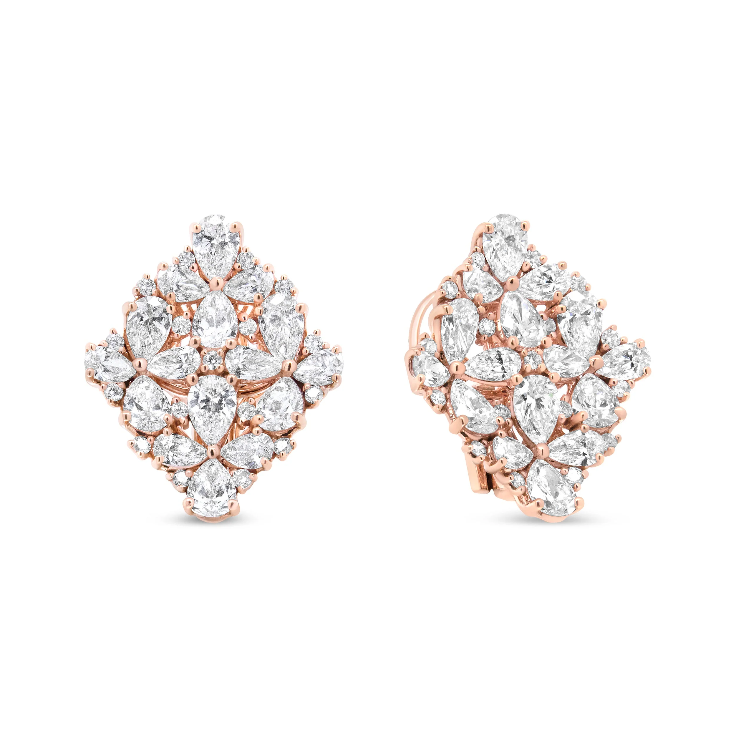 18K Rose Gold 8 1/3 Cttw Pear and Round Diamond Floral Cluster Omega Earrings (F-G Color, VS1-VS2 Clarity) - Image 2
