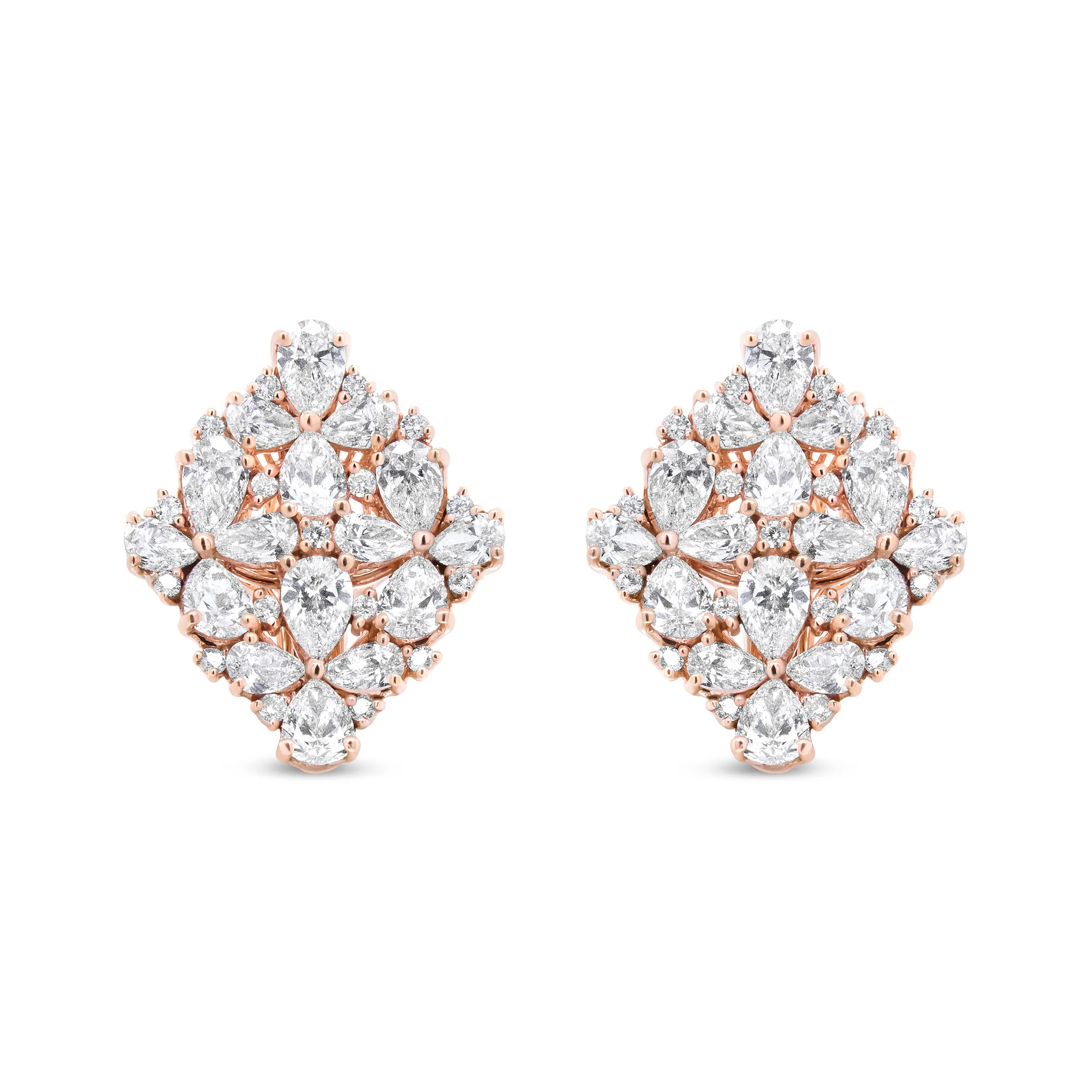 18K Rose Gold 8 1/3 Cttw Pear and Round Diamond Floral Cluster Omega Earrings (F-G Color, VS1-VS2 Clarity) - Image 6