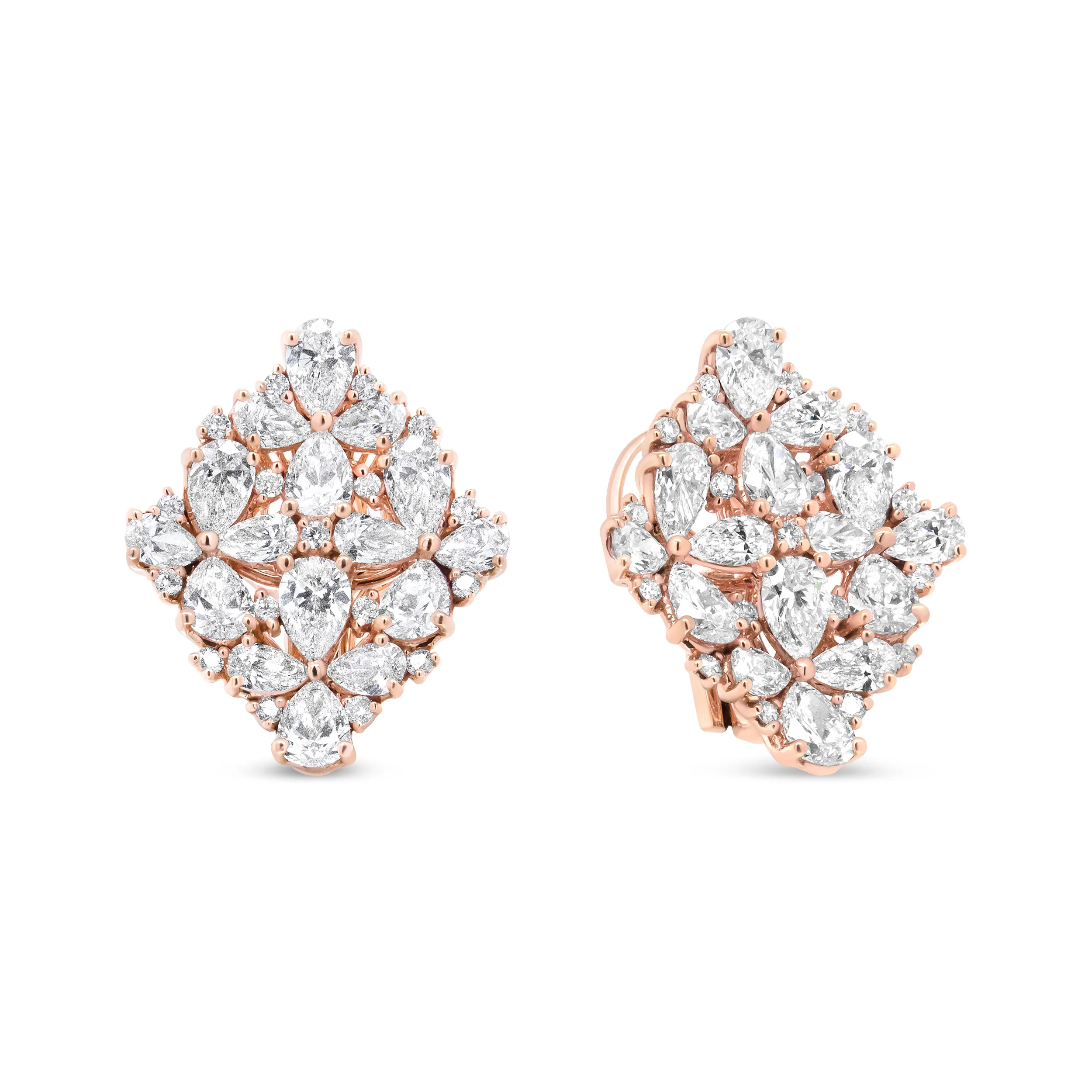 18K Rose Gold 8 1/3 Cttw Pear and Round Diamond Floral Cluster Omega Earrings (F-G Color, VS1-VS2 Clarity) - Image 7