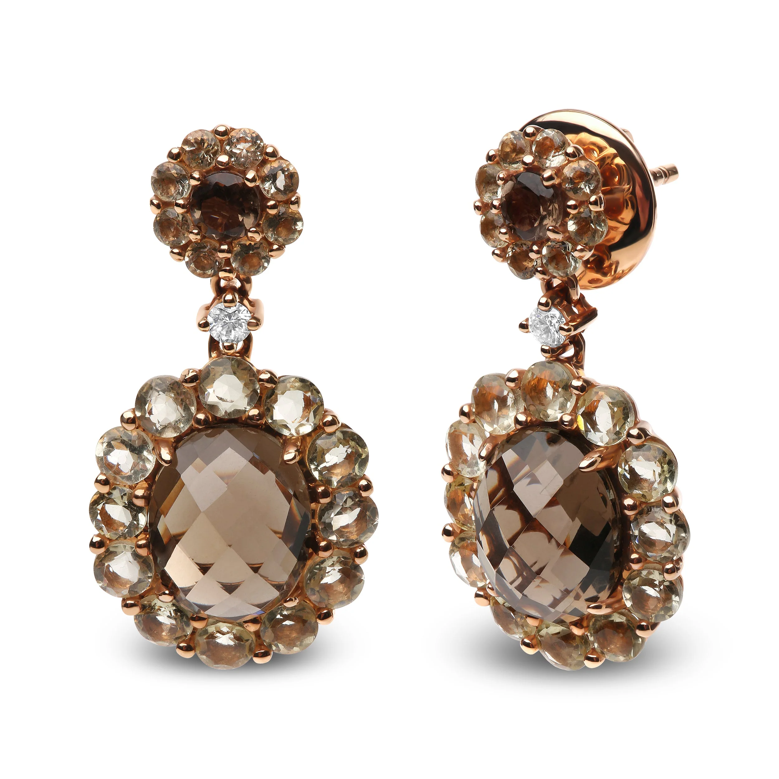 18K Rose Gold Diamond Accent and  Lemon and Oval Smoky Color Quartz Gemstone Dangle Drop Earring (G-H Color, SI1-SI2 Clarity) - Image 5