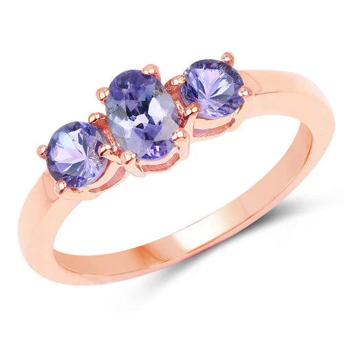 18K Rose Gold Plated 0.90 Carat Genuine Tanzanite .925 Sterling Silver Ring - Image 4