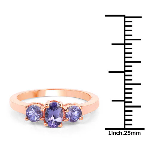 18K Rose Gold Plated 0.90 Carat Genuine Tanzanite .925 Sterling Silver Ring - Image 6
