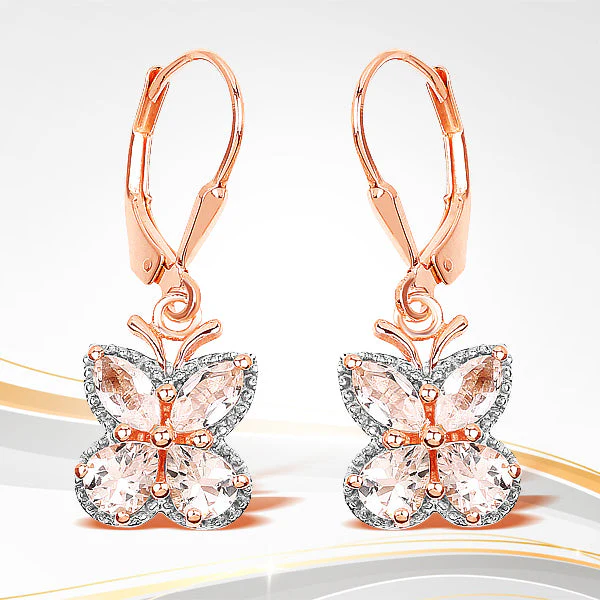 18K Rose Gold Plated 1.88 Carat Genuine Morganite .925 Sterling Silver Earrings