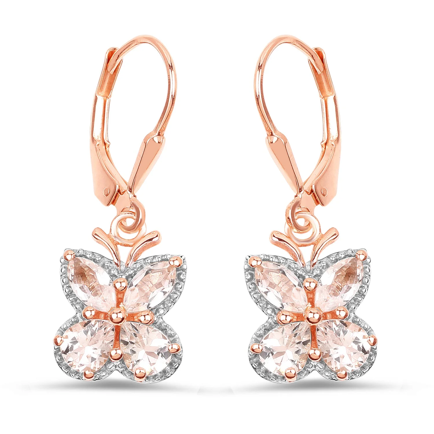 18K Rose Gold Plated 1.88 Carat Genuine Morganite .925 Sterling Silver Earrings - Image 2