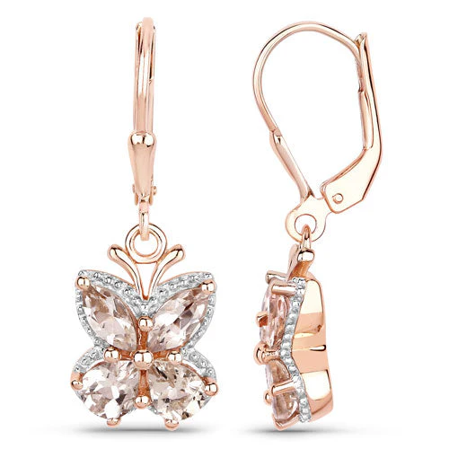 18K Rose Gold Plated 1.88 Carat Genuine Morganite .925 Sterling Silver Earrings - Image 6